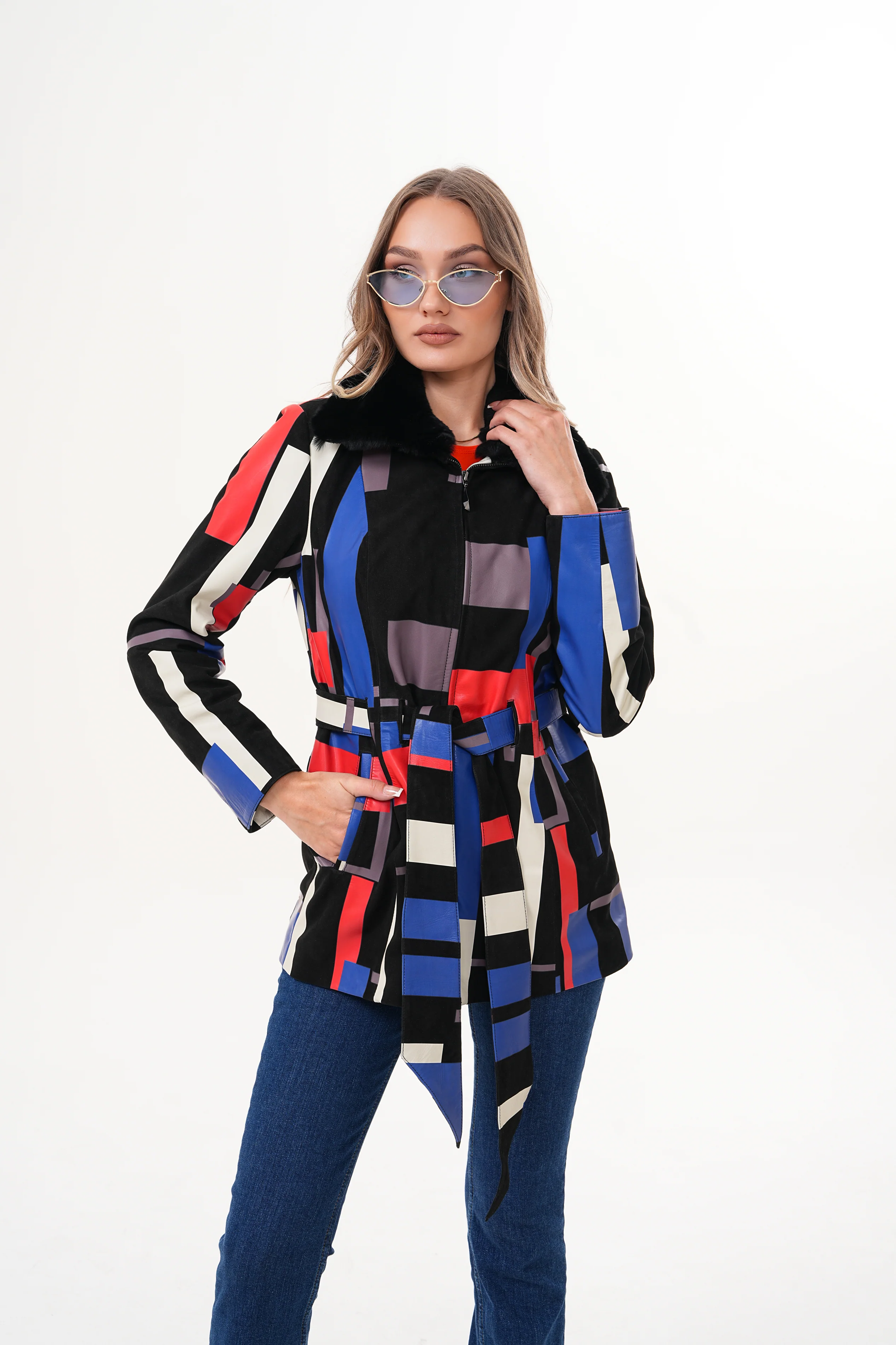 The Mirage Geo Pattern Leather Women Jacket - Image 6