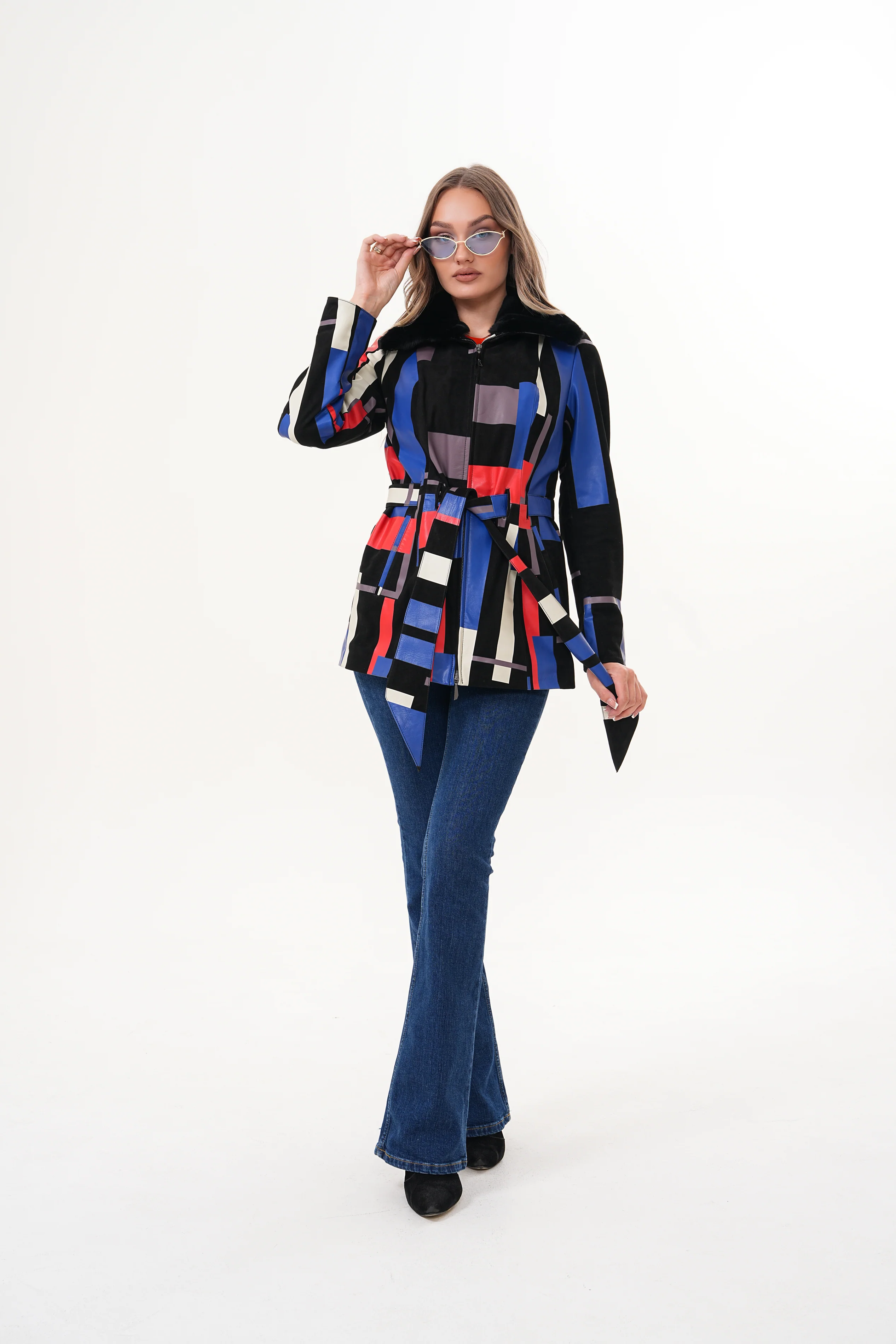 The Mirage Geo Pattern Leather Women Jacket - Image 7