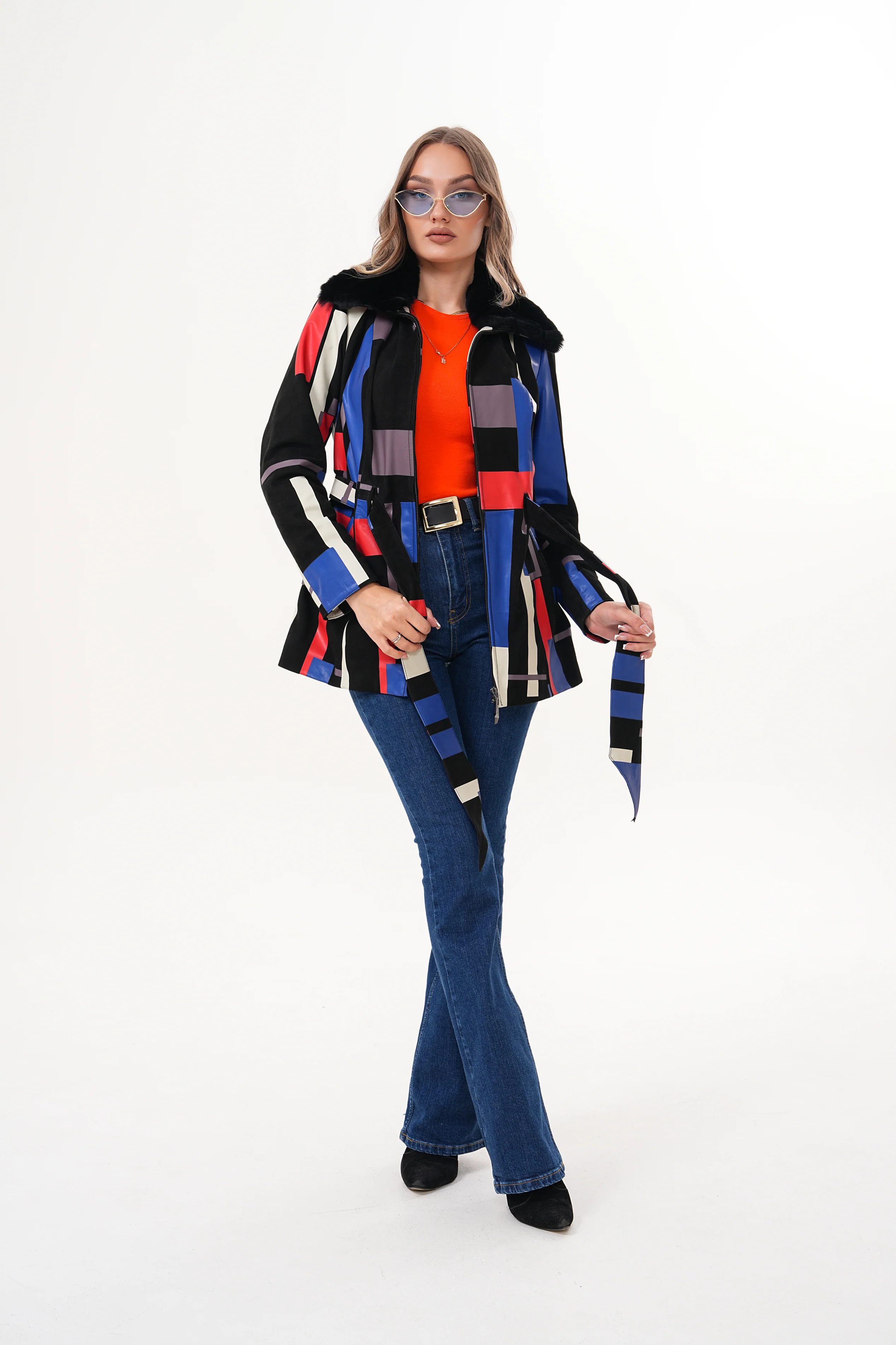 The Mirage Geo Pattern Leather Women Jacket - Image 9