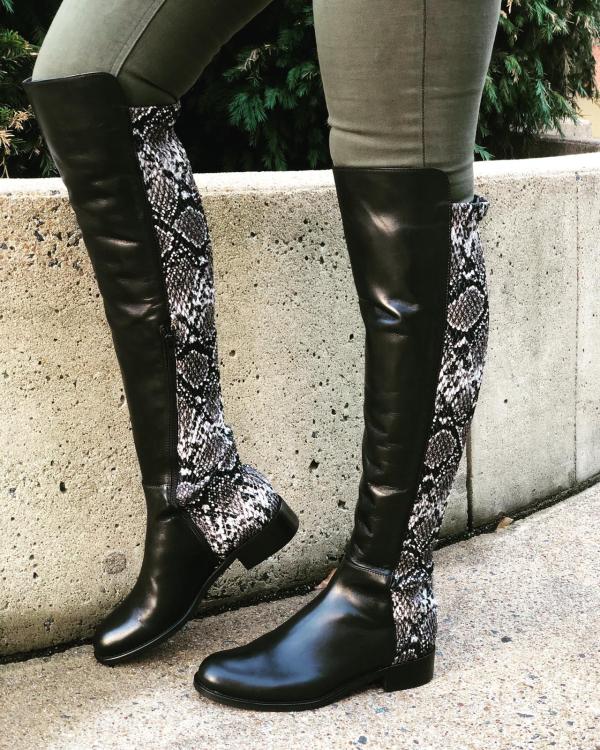 The Moengo Black Leather Leopard Knee High Women Boot - Image 5