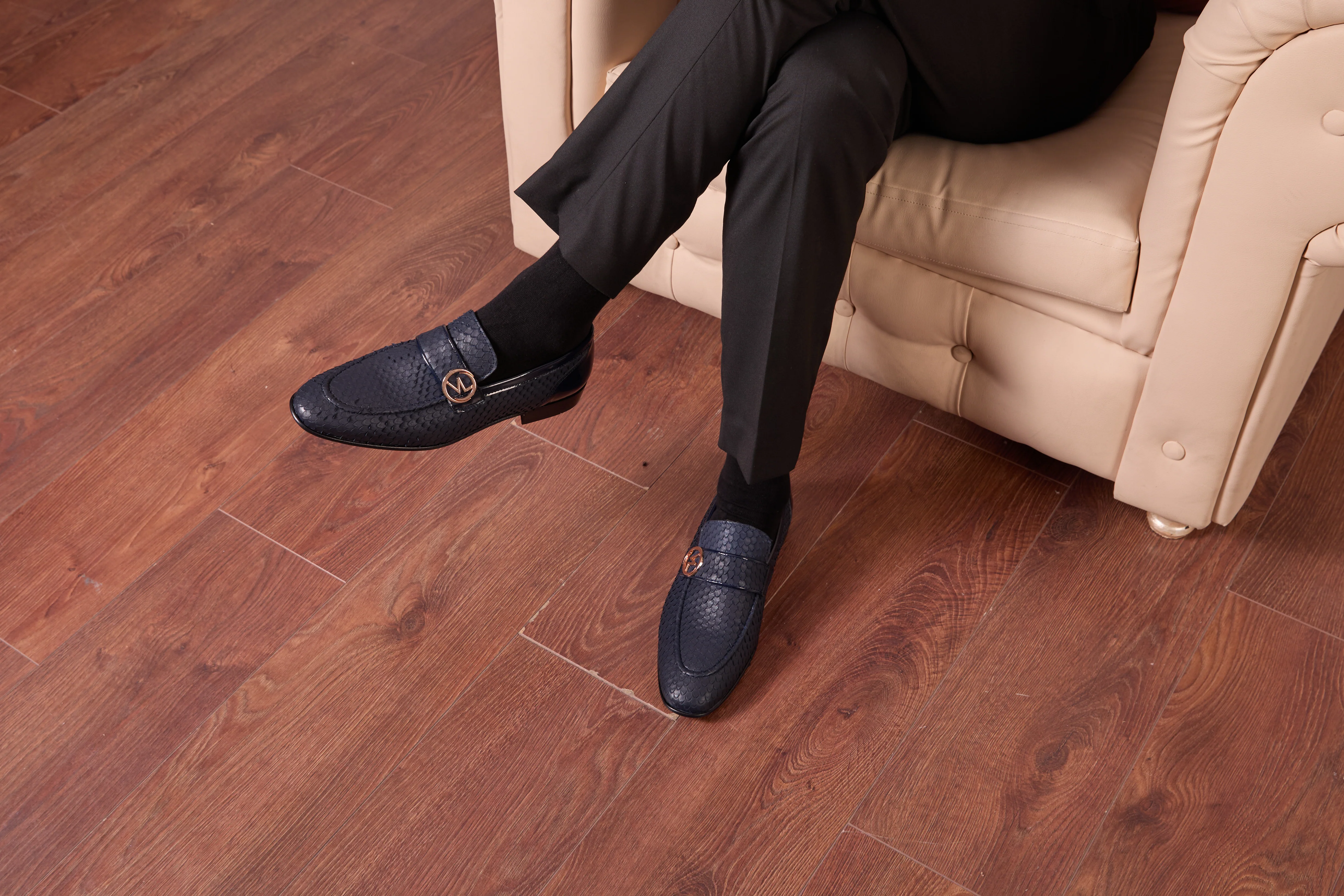 The Monarch Navy Blue Leather Men Dress Shoe - Image 12