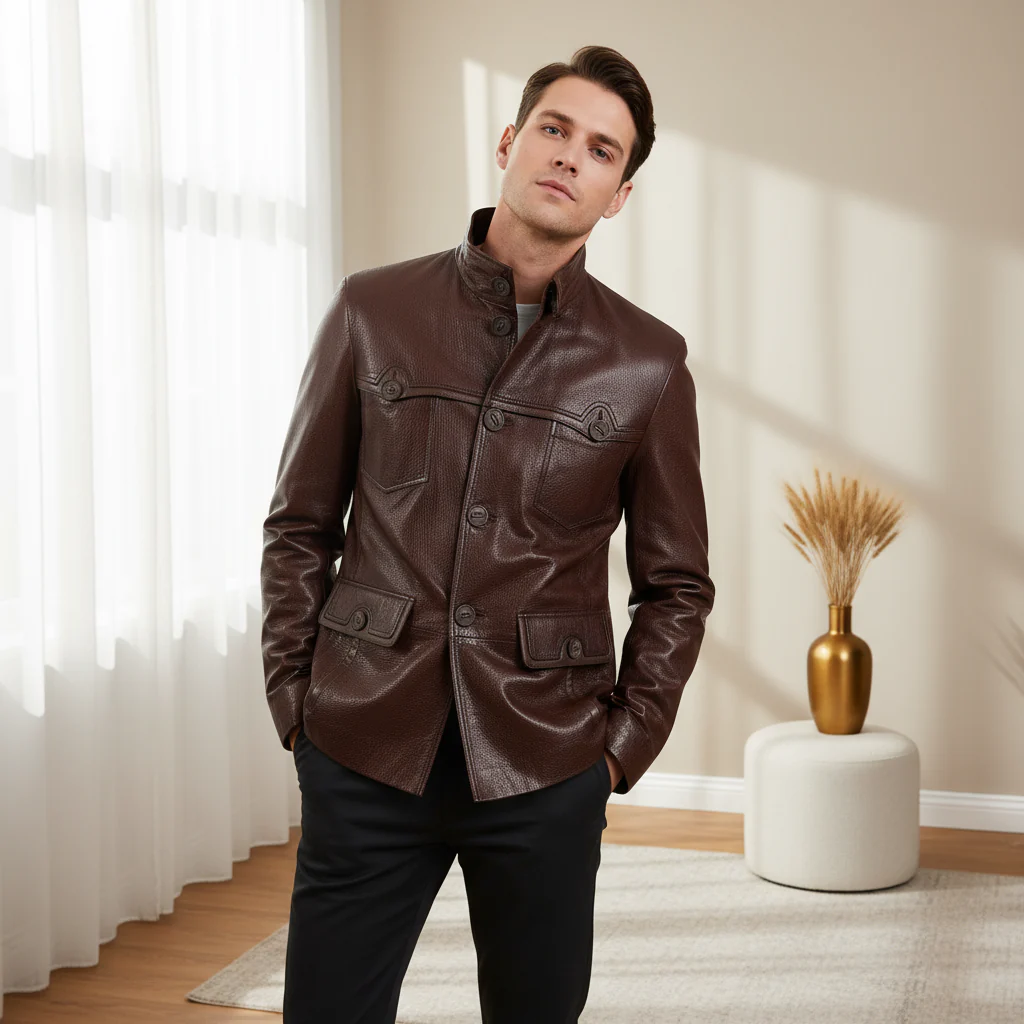 The Montclair Brown Men Leather Jacket - Image 6