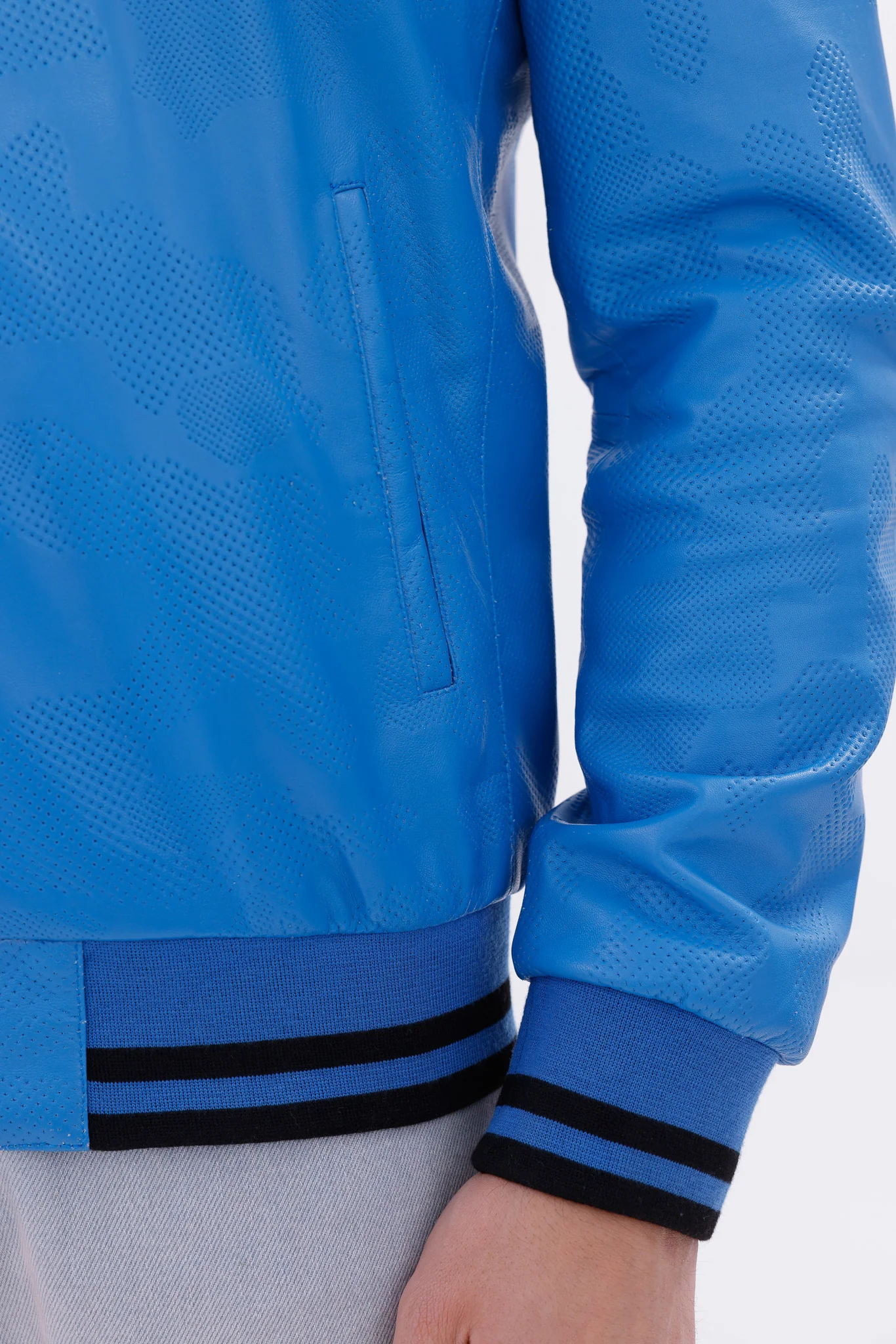 Monza Blue Lambskin Men Leather Jacket - Image 5