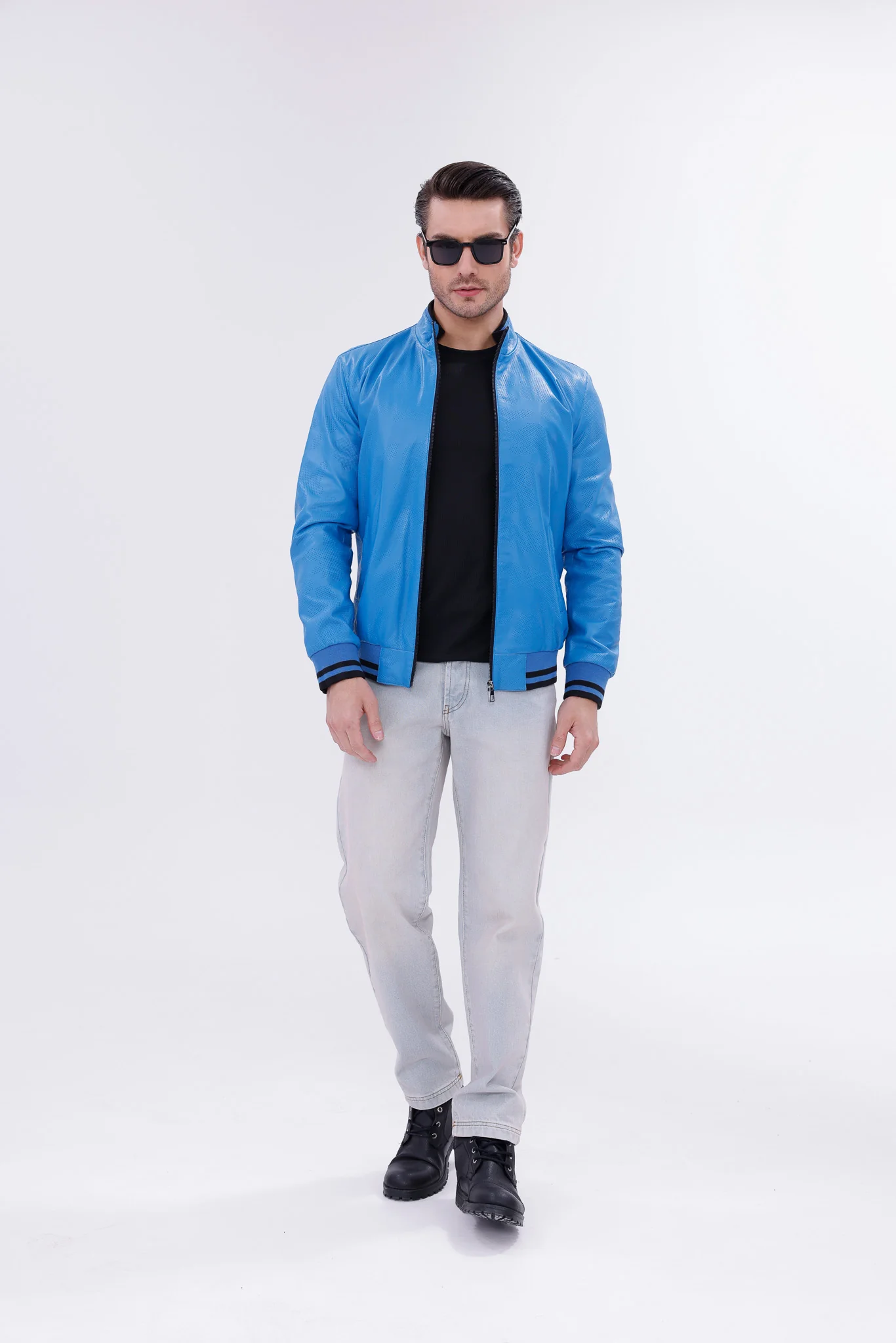 Monza Blue Lambskin Men Leather Jacket - Image 6