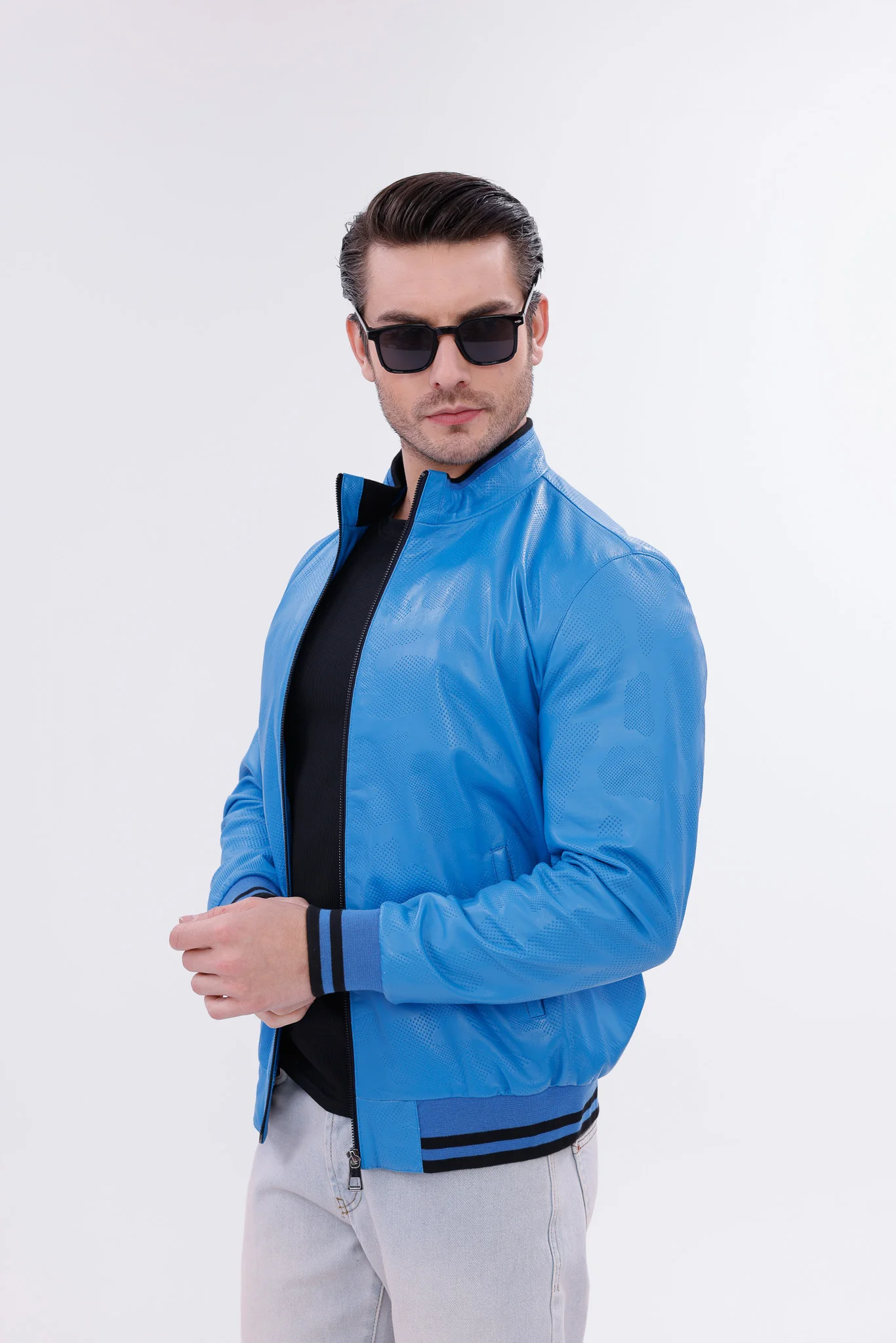 Monza Blue Lambskin Men Leather Jacket - Image 7