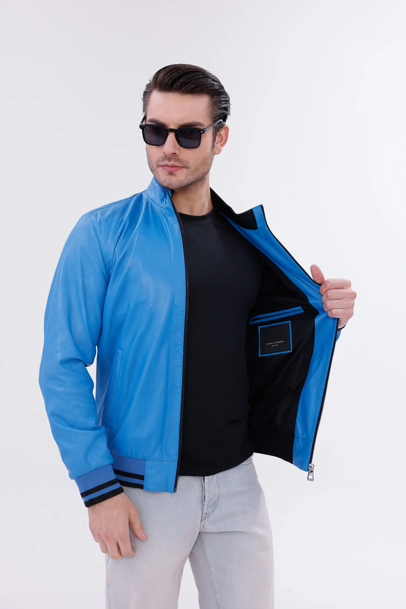 Monza Blue Lambskin Men Leather Jacket - Image 8