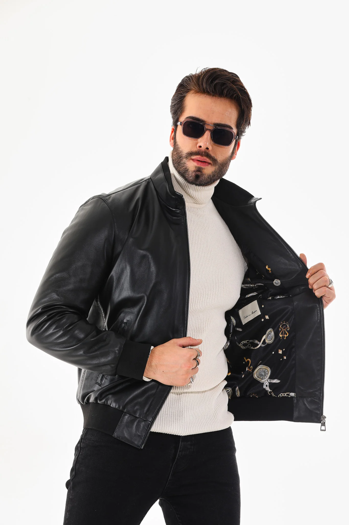Monza Vintage Black Lambskin Men Leather Jacket - Image 7
