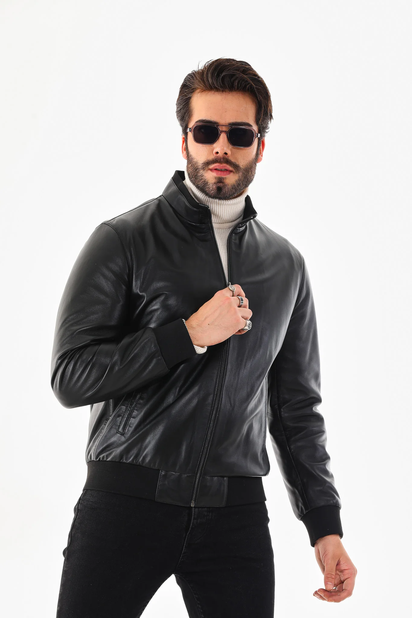 Monza Vintage Black Lambskin Men Leather Jacket - Image 9