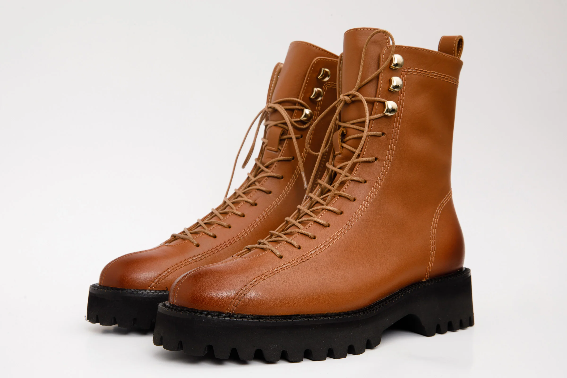 The Moreno Tan Leather Lace-Up Mid Calf Women Boot Final Sale! - Image 2
