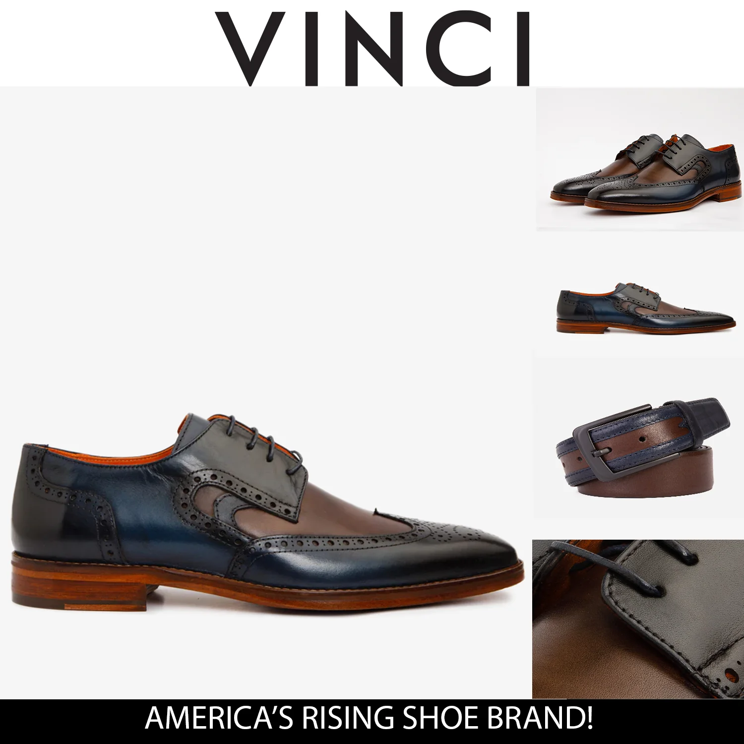 The Neiva Navy/Brown Wingtip Semi Brogue Derby Men  Shoe - Image 5