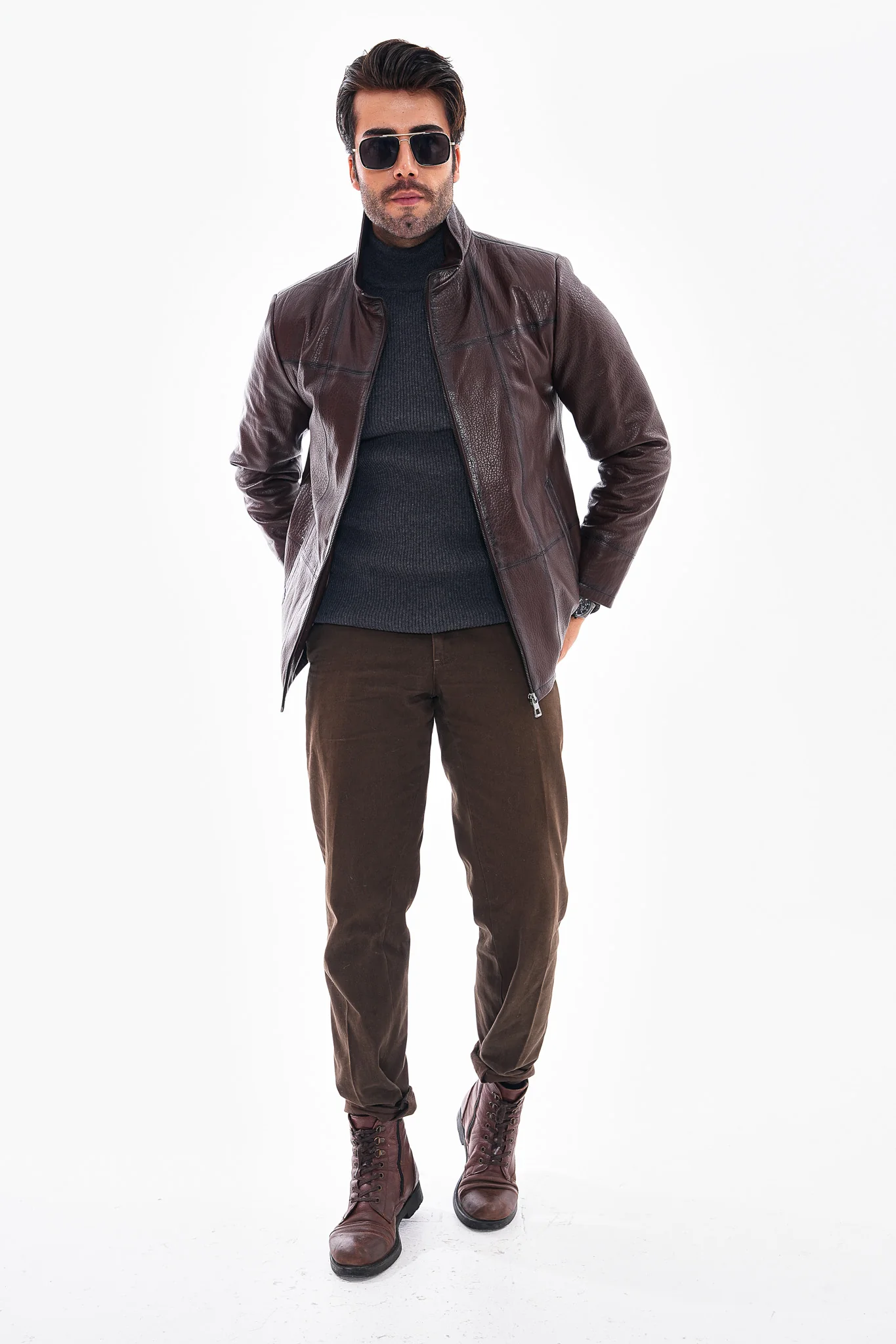 The Nero Coffee Brown Leather Men Jacket - Image 5