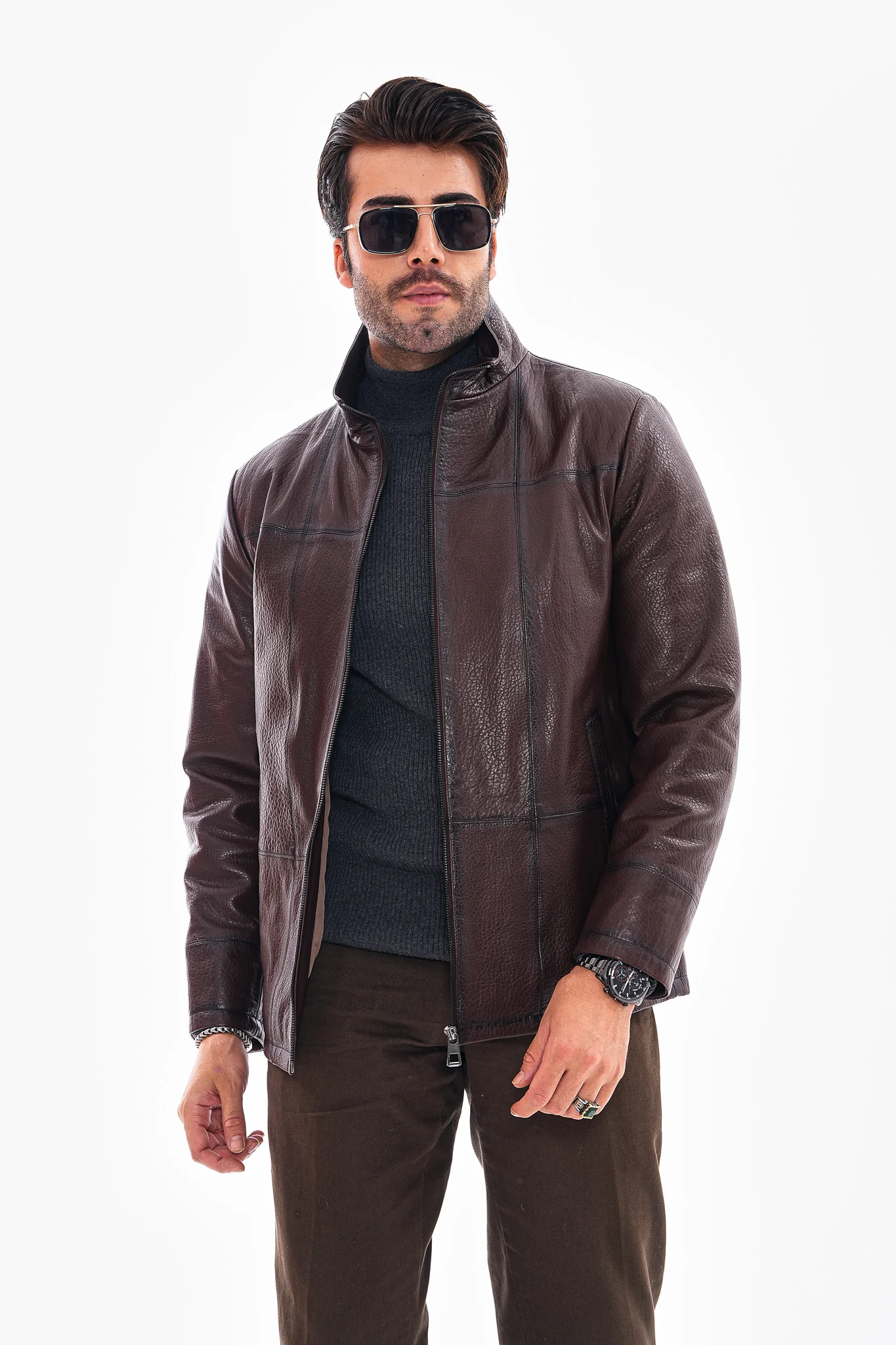 The Nero Coffee Brown Leather Men Jacket - Image 6