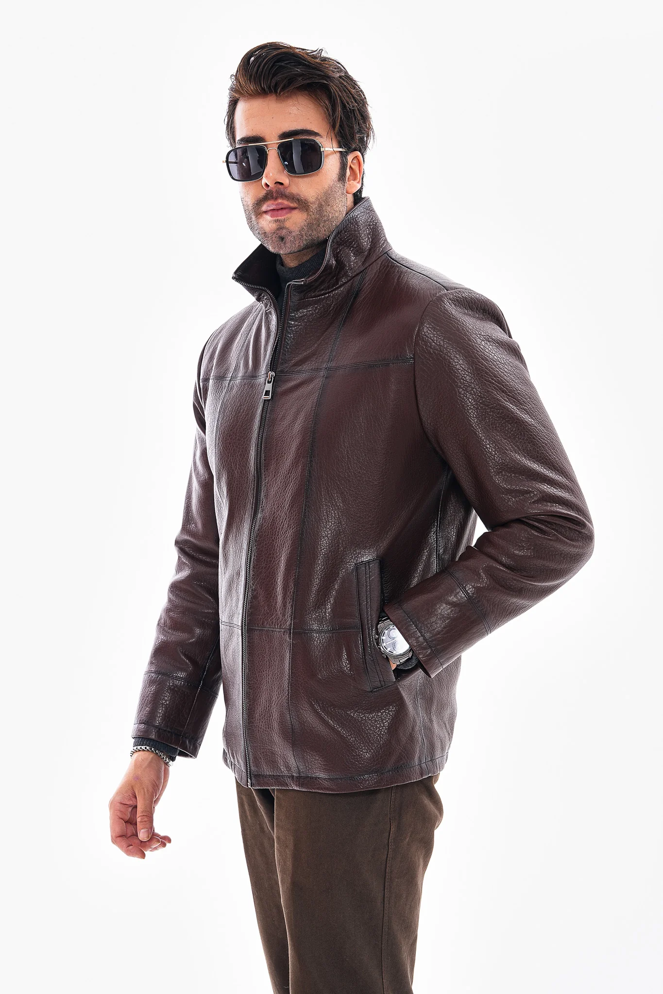 The Nero Coffee Brown Leather Men Jacket - Image 7