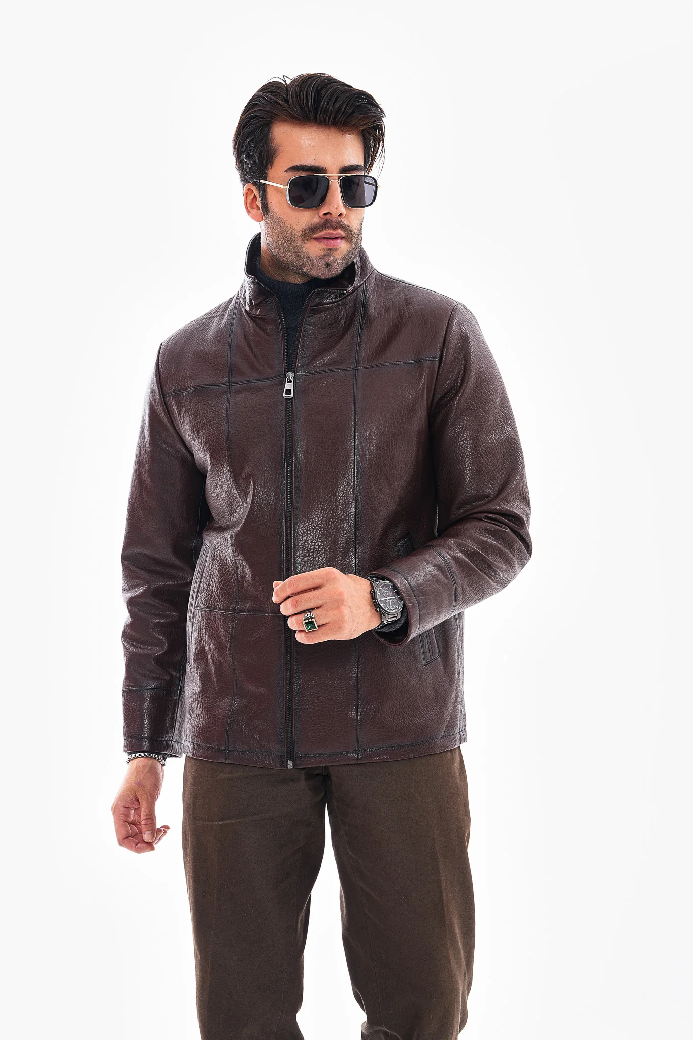 The Nero Coffee Brown Leather Men Jacket - Image 8