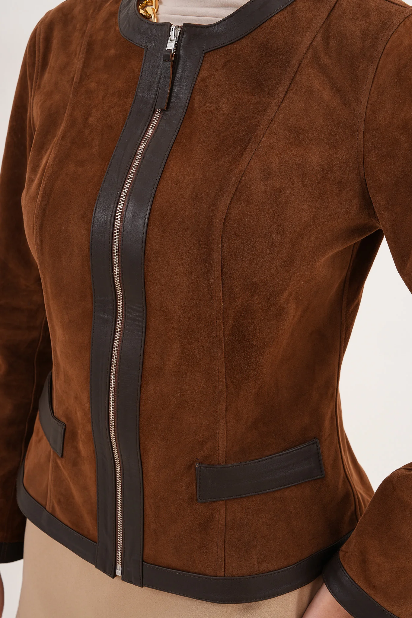 The Nyvessa Reversible Brown Suede & Dark Brown Leather Women Jacket - Image 3