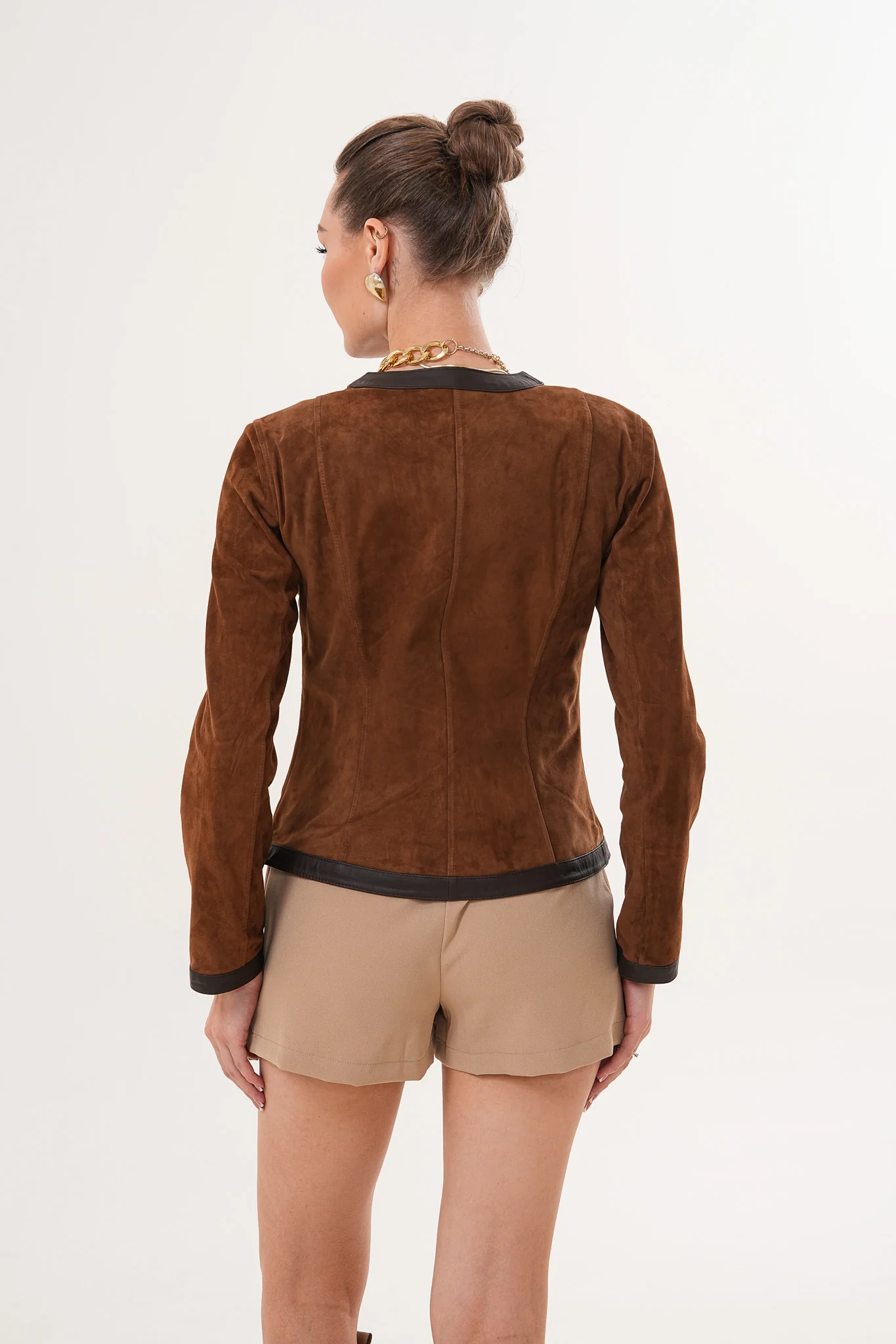 The Nyvessa Reversible Brown Suede & Dark Brown Leather Women Jacket - Image 4