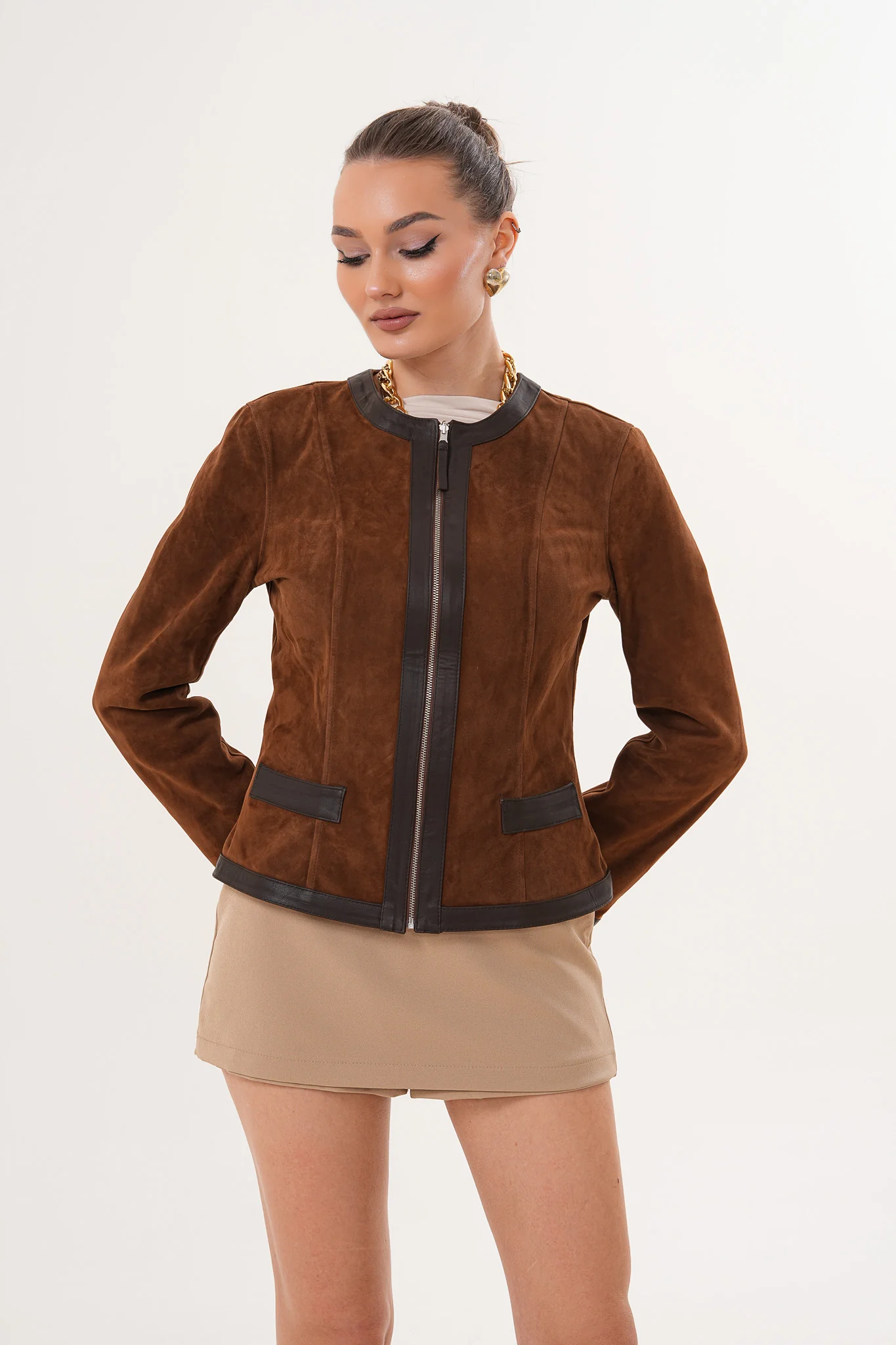The Nyvessa Reversible Brown Suede & Dark Brown Leather Women Jacket - Image 7