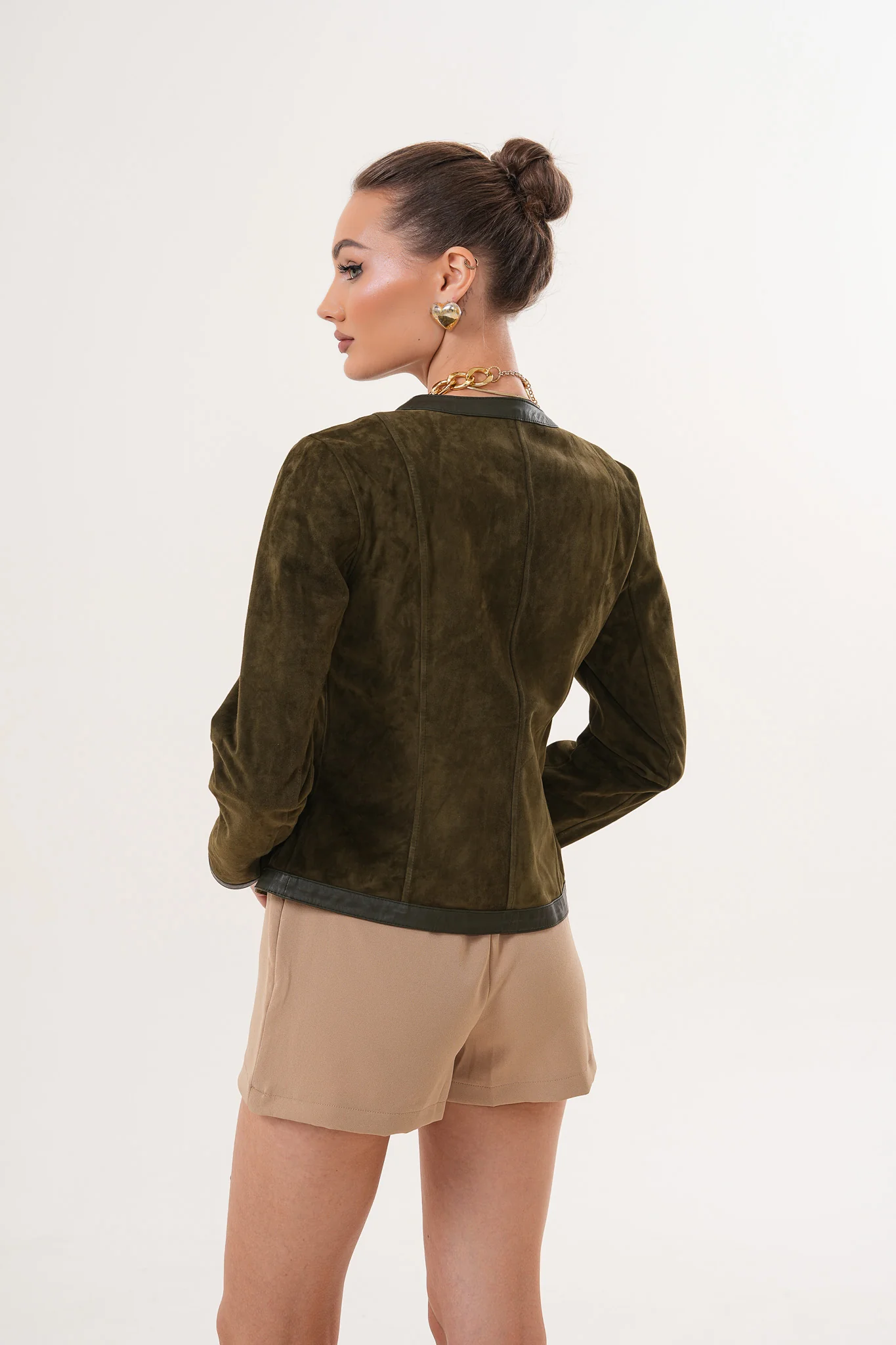 The Nyvessa Reversible Leather Women Jacket – Olive Green - Image 6