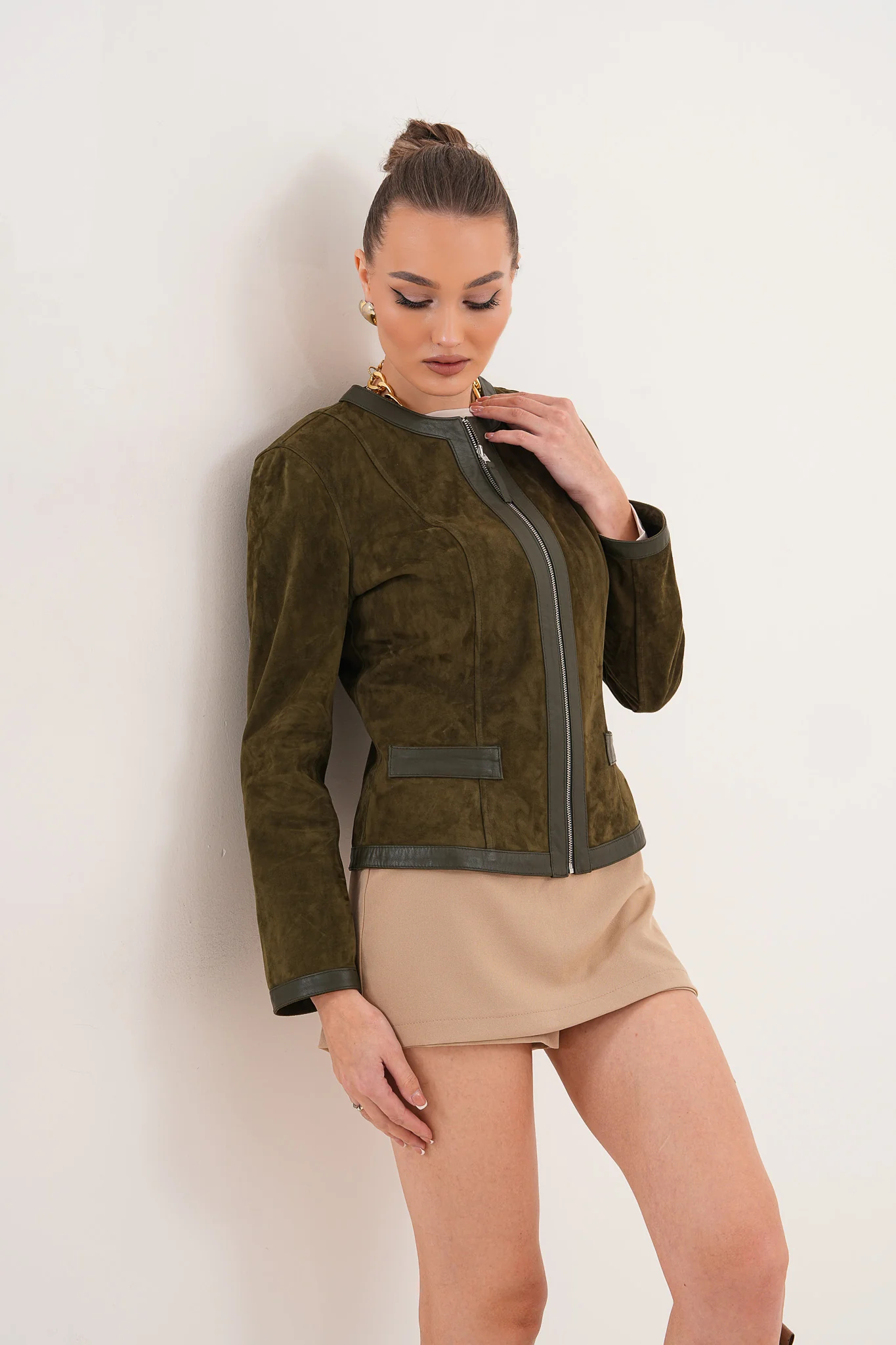 The Nyvessa Reversible Leather Women Jacket – Olive Green - Image 7