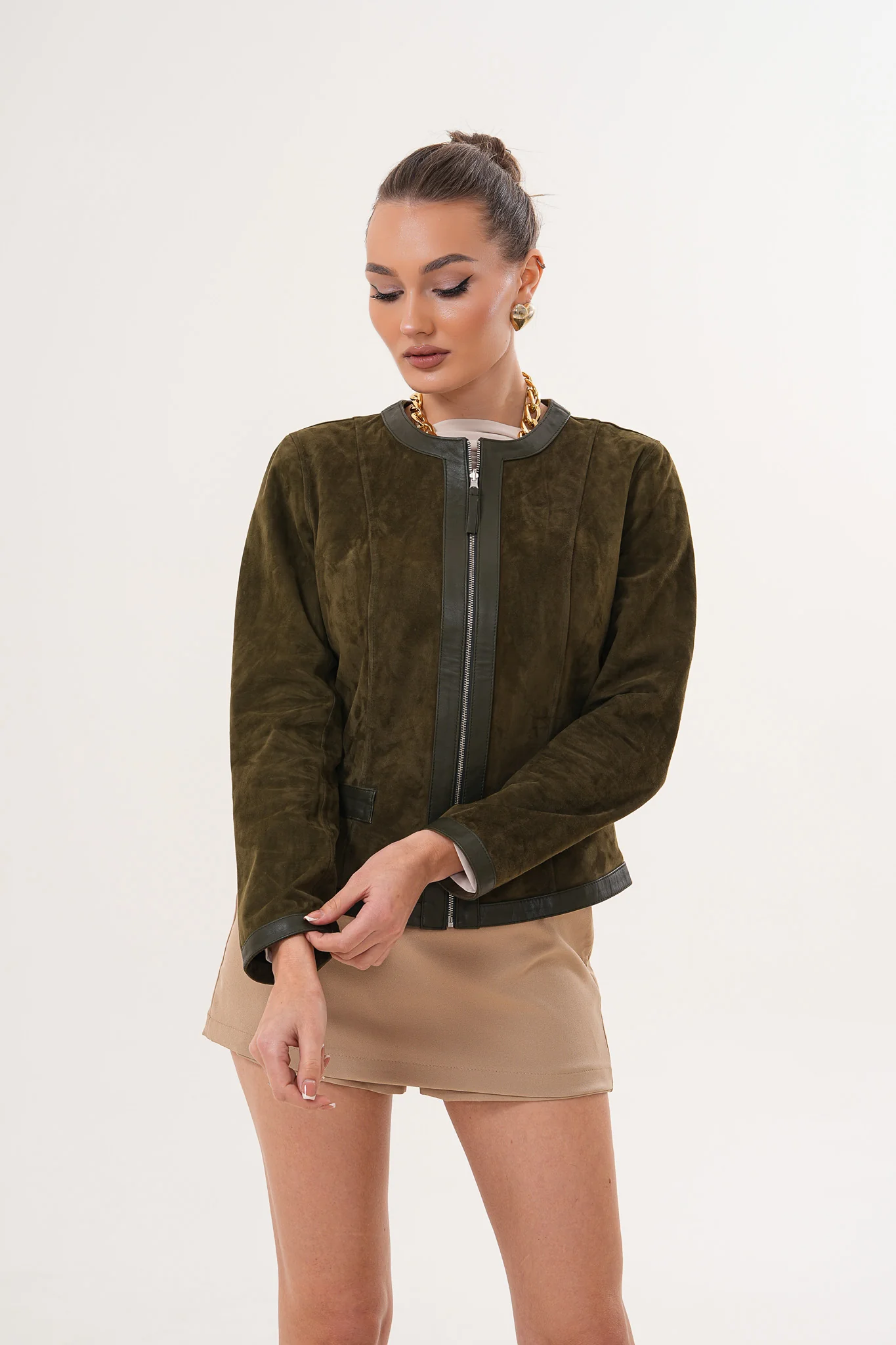 The Nyvessa Reversible Leather Women Jacket – Olive Green - Image 8