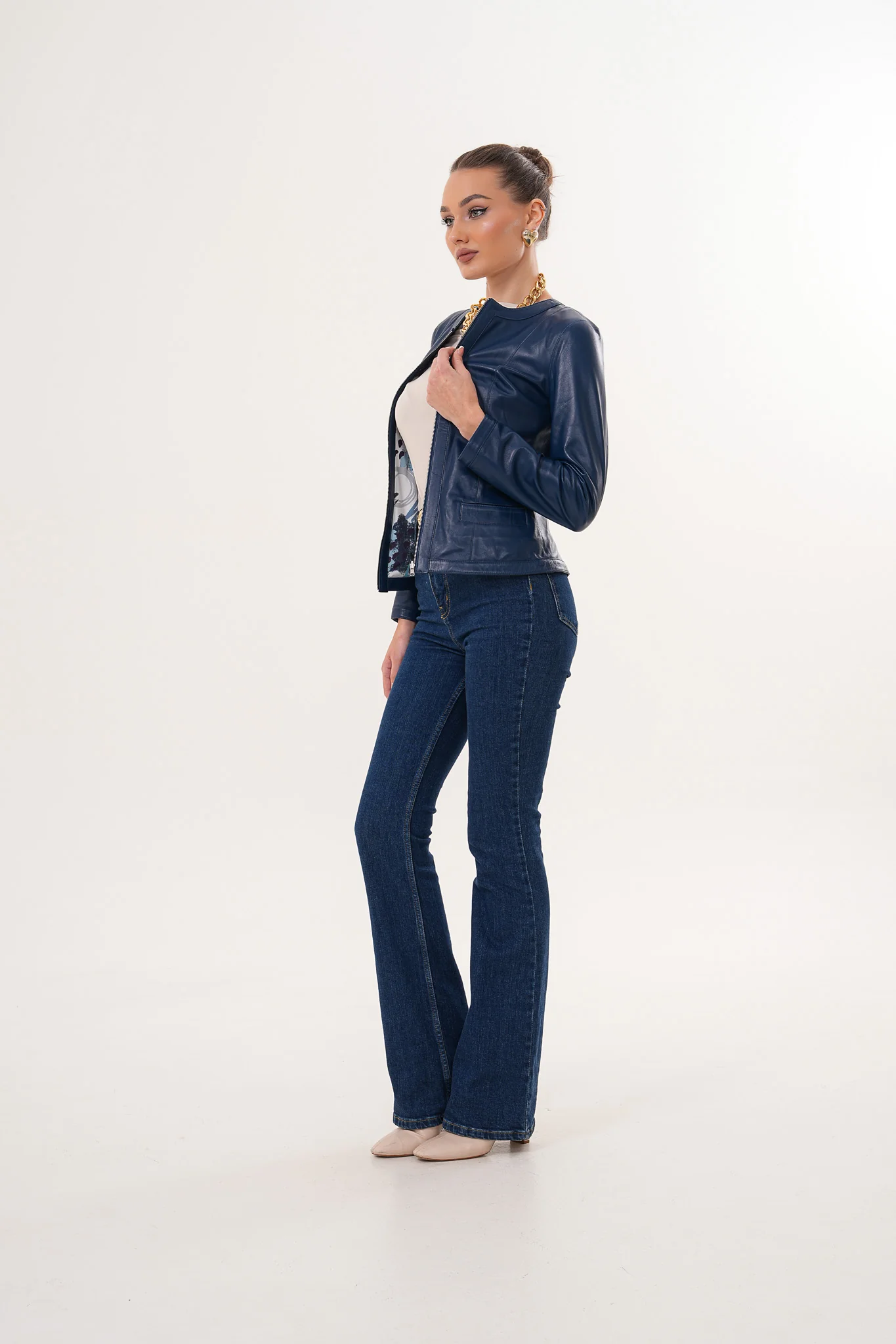 The Nyvessa Reversible Navy Blue Leather Women Jacket - Image 13
