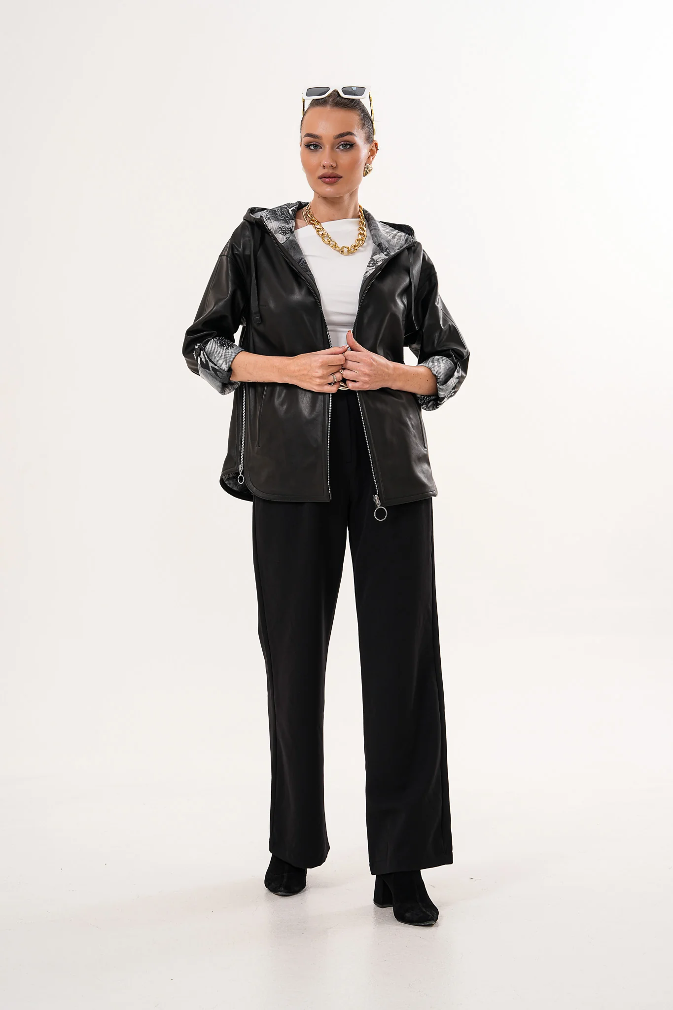 The Nyxara Reversible Hooded Black Leather Jacket - Image 11