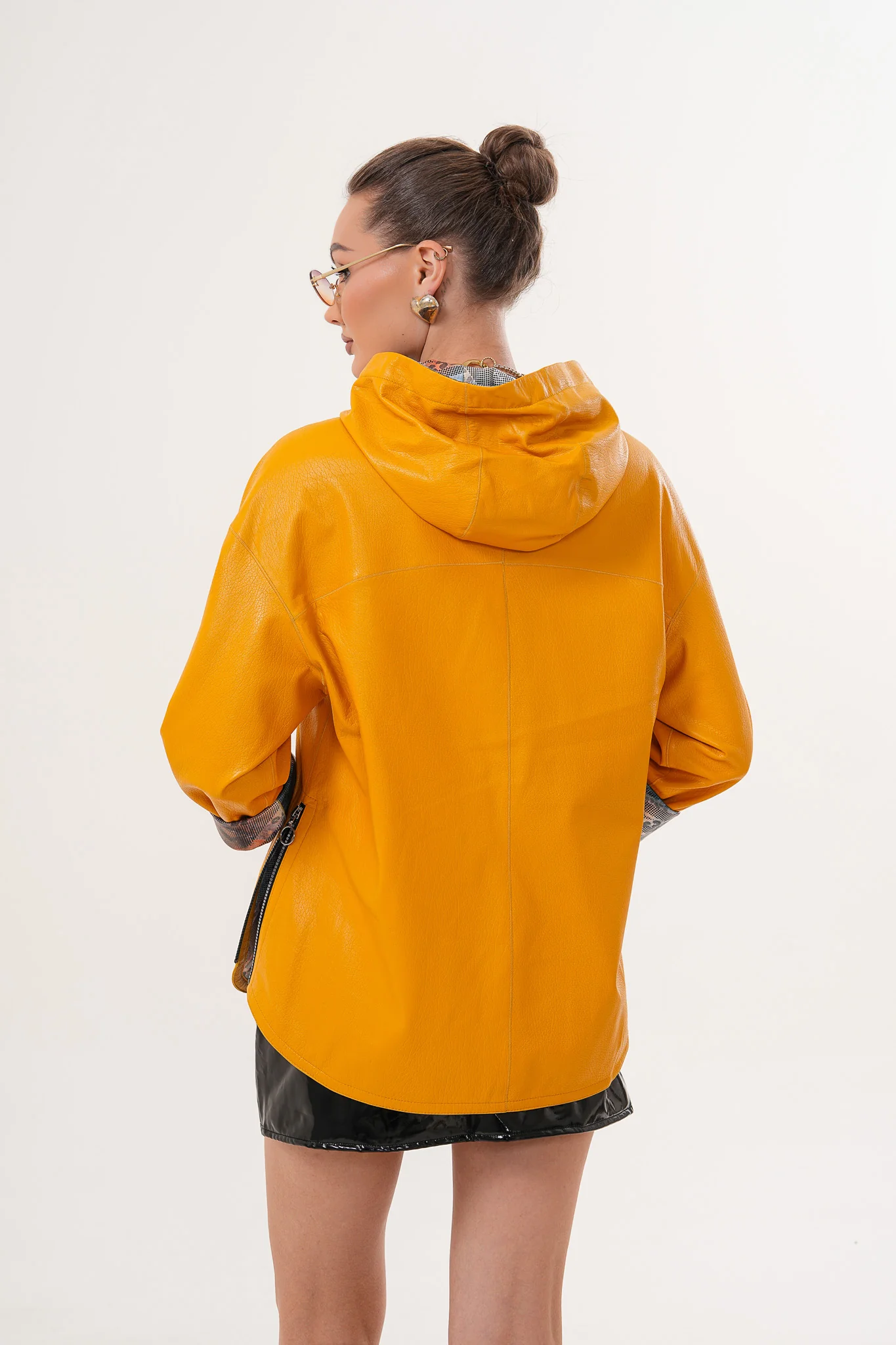 The Nyxara Reversible Hooded Mustard Yellow Leather Jacket - Image 10