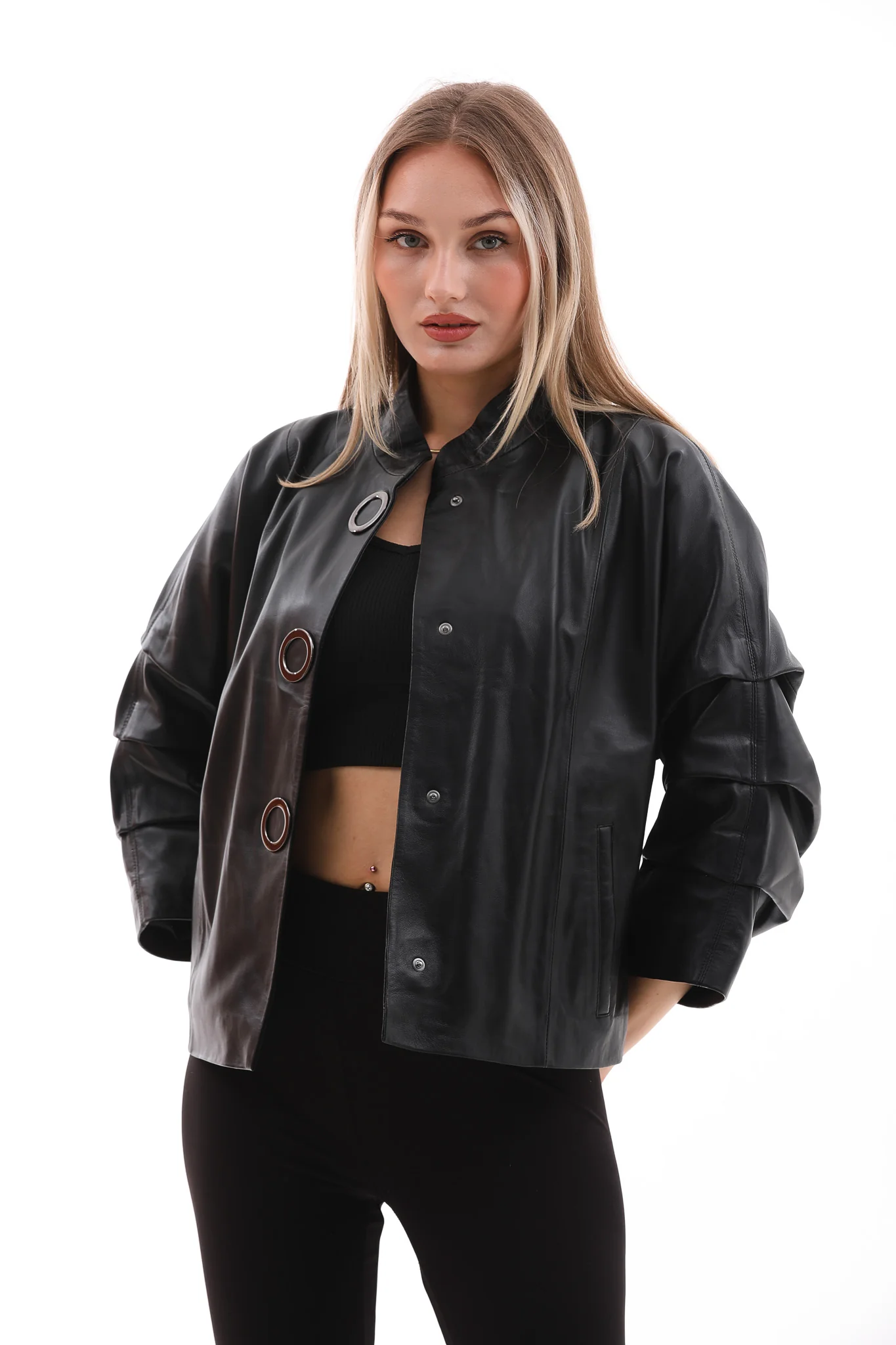 The Odessa Black Leather Women Jacket - Image 6