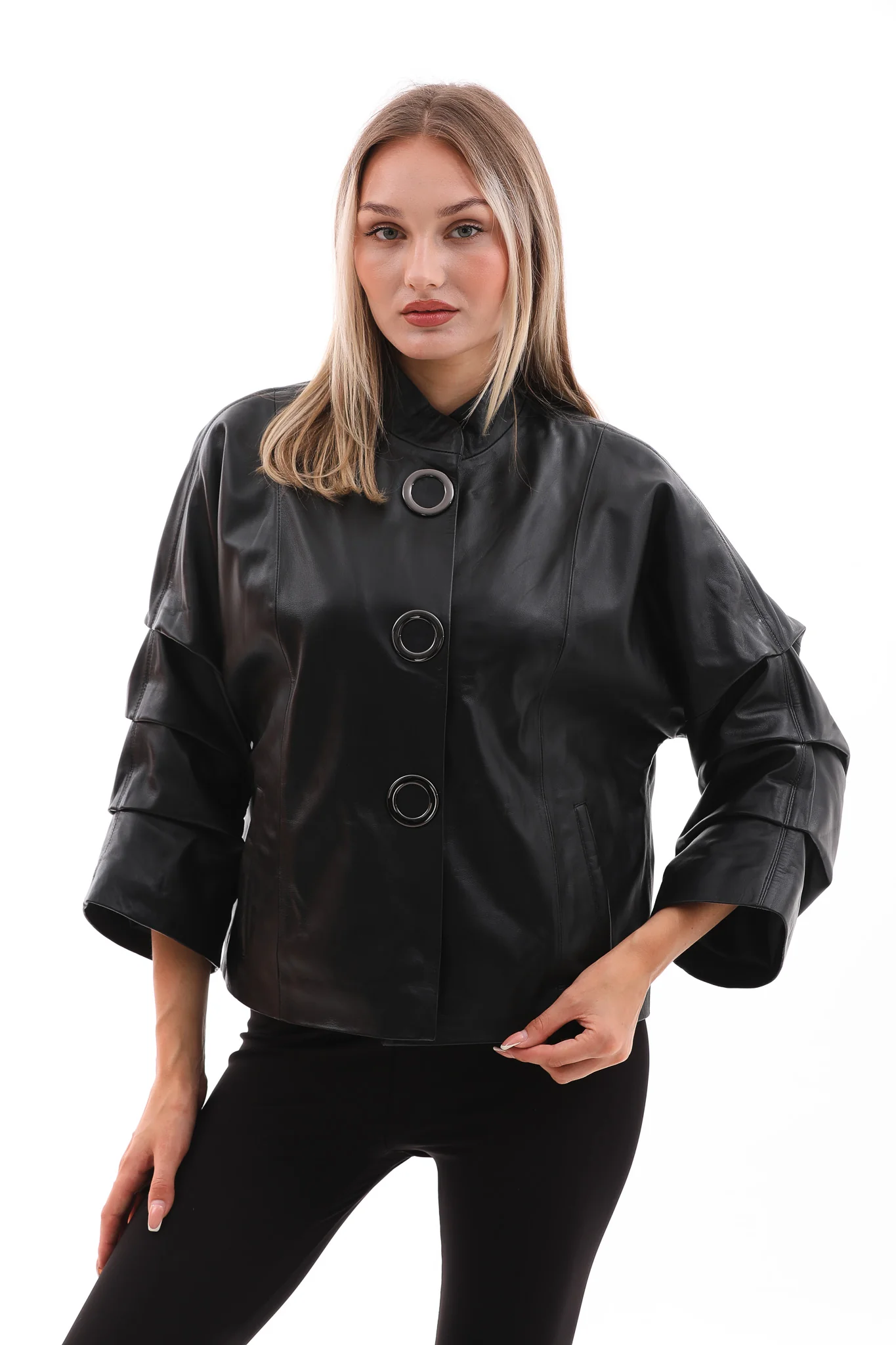 The Odessa Black Leather Women Jacket - Image 7