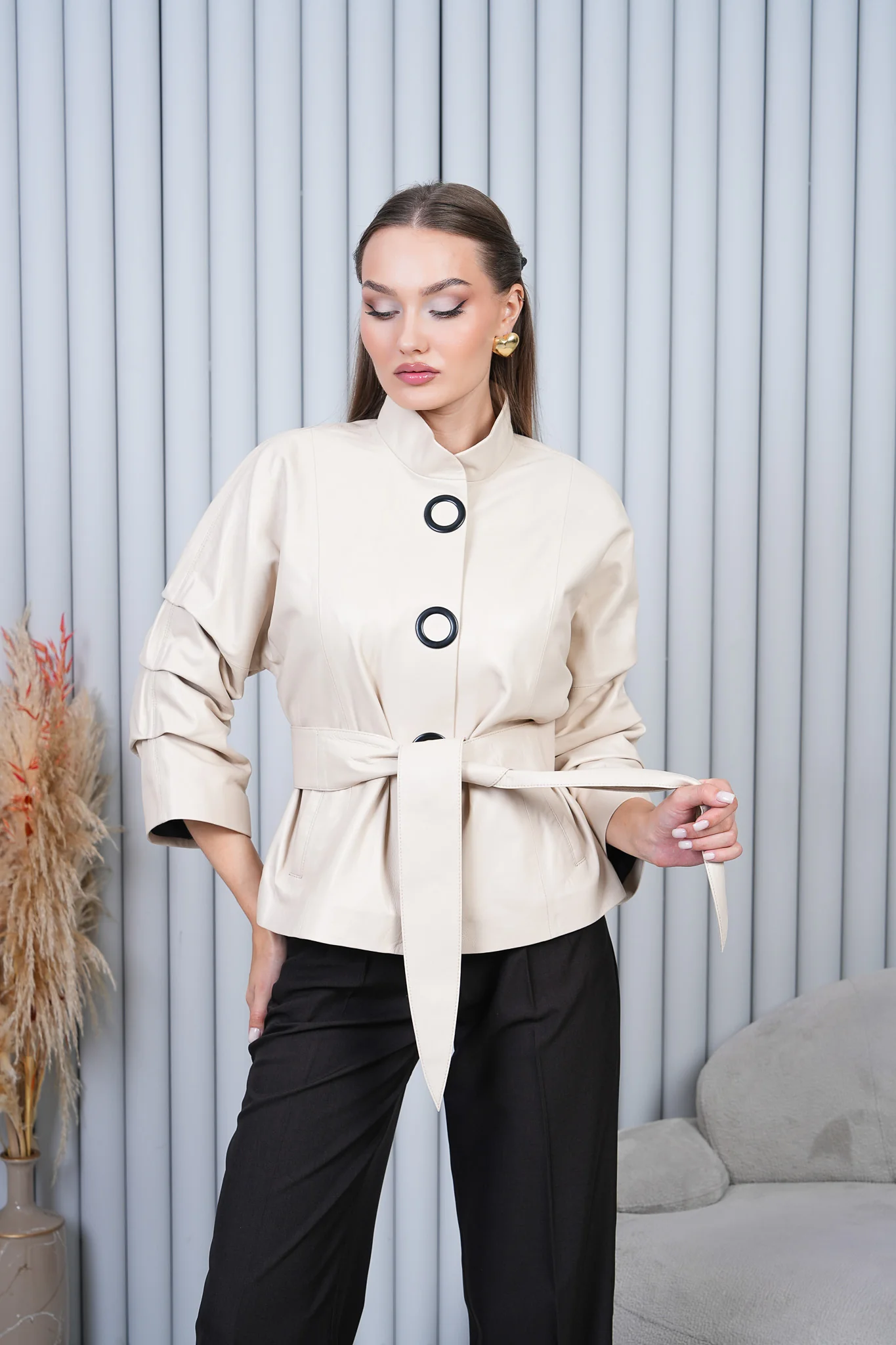 The Odessa Cream Leather Women Jacket - Image 16