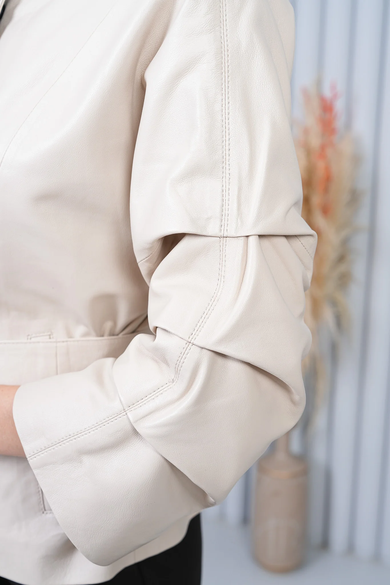 The Odessa Cream Leather Women Jacket - Image 5