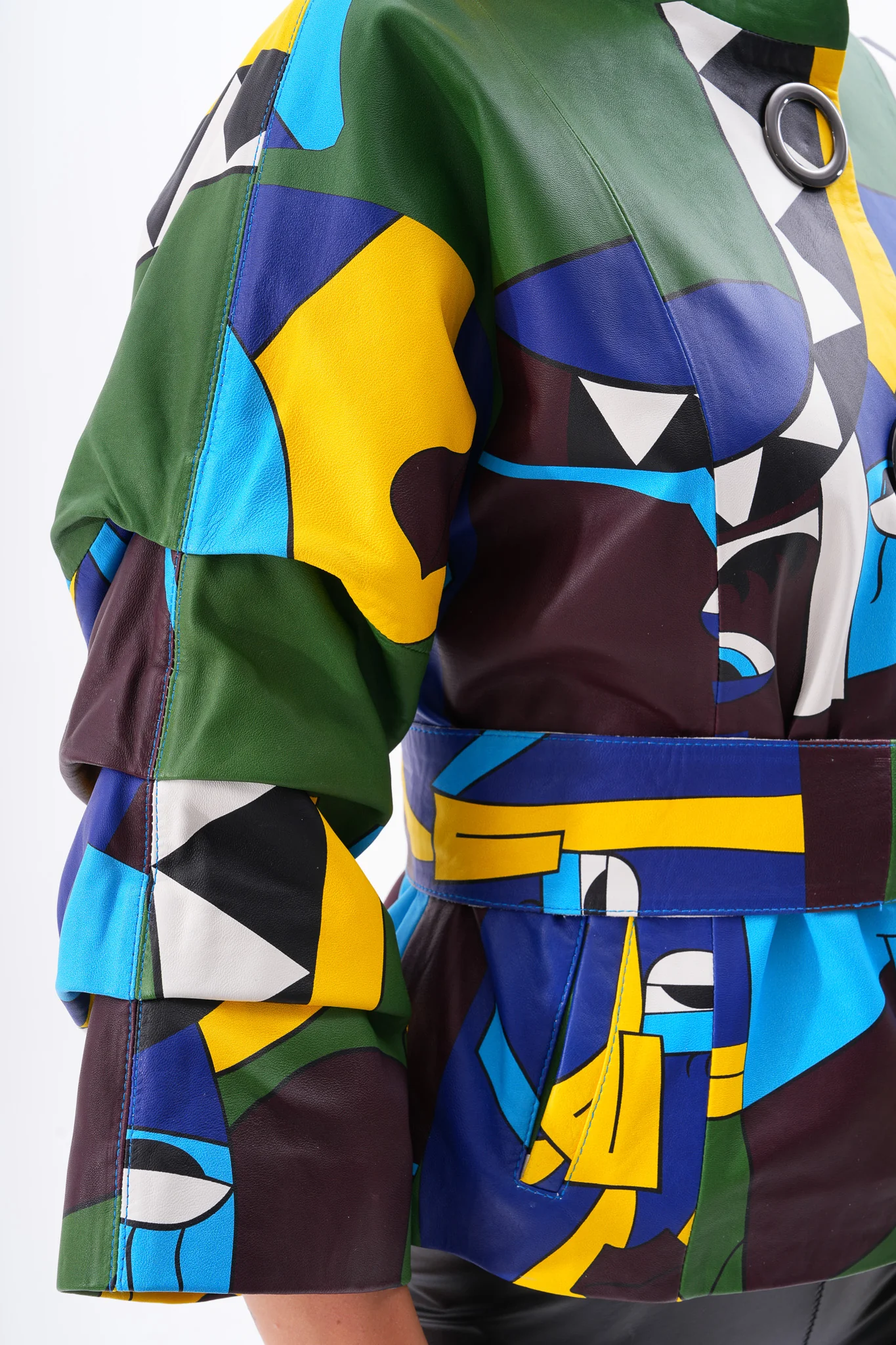 The Odessa Geometric Art Leather Women Jacket - Image 4