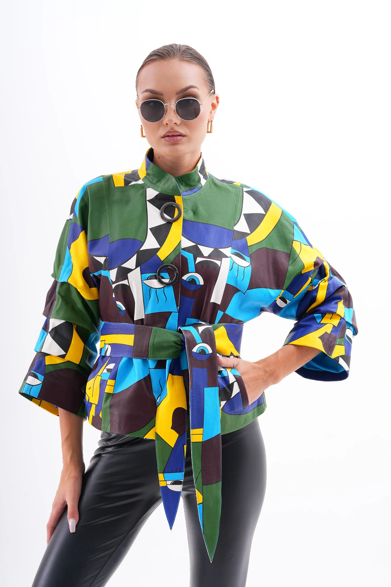 The Odessa Geometric Art Leather Women Jacket - Image 7