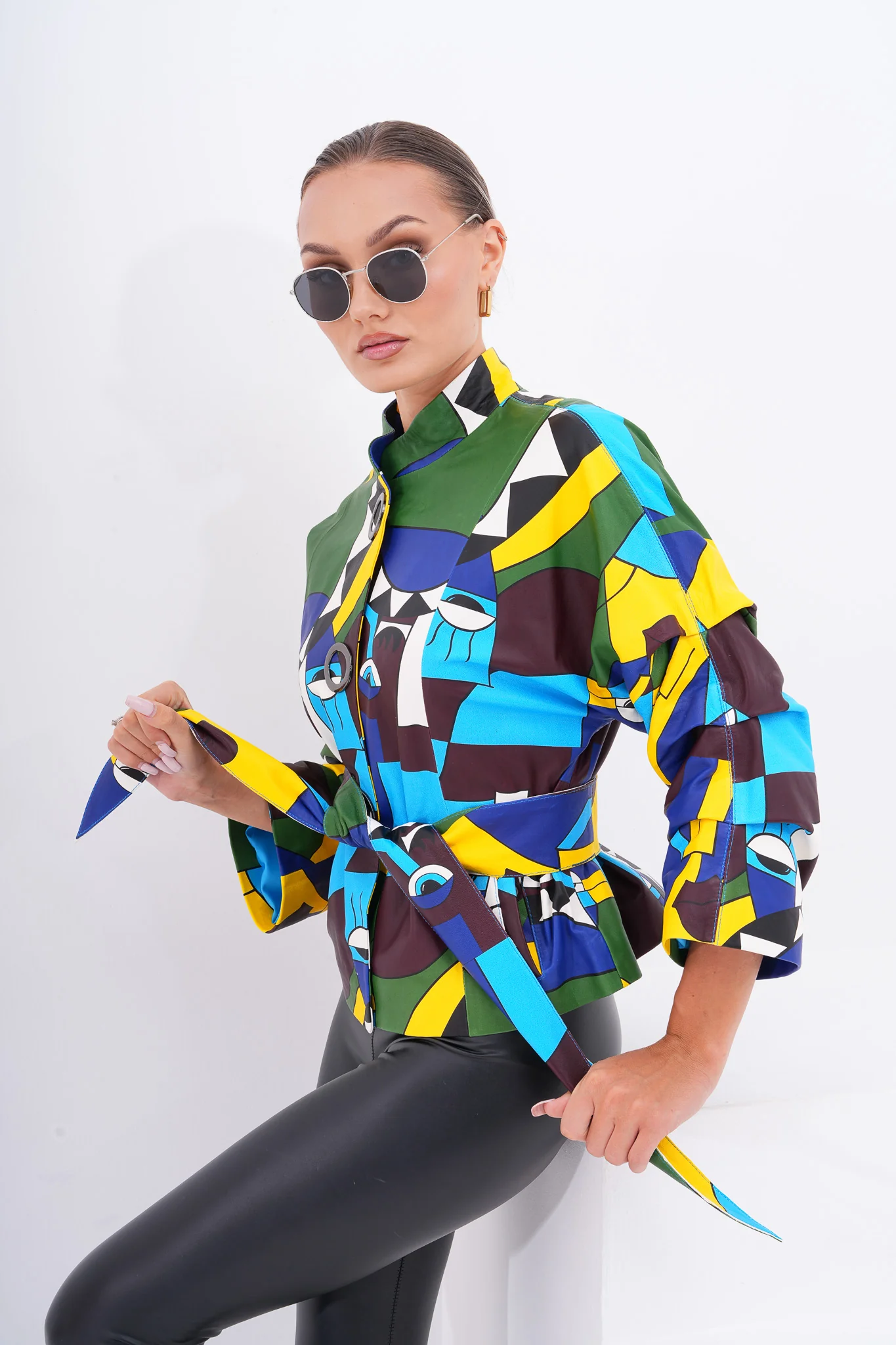 The Odessa Geometric Art Leather Women Jacket - Image 9
