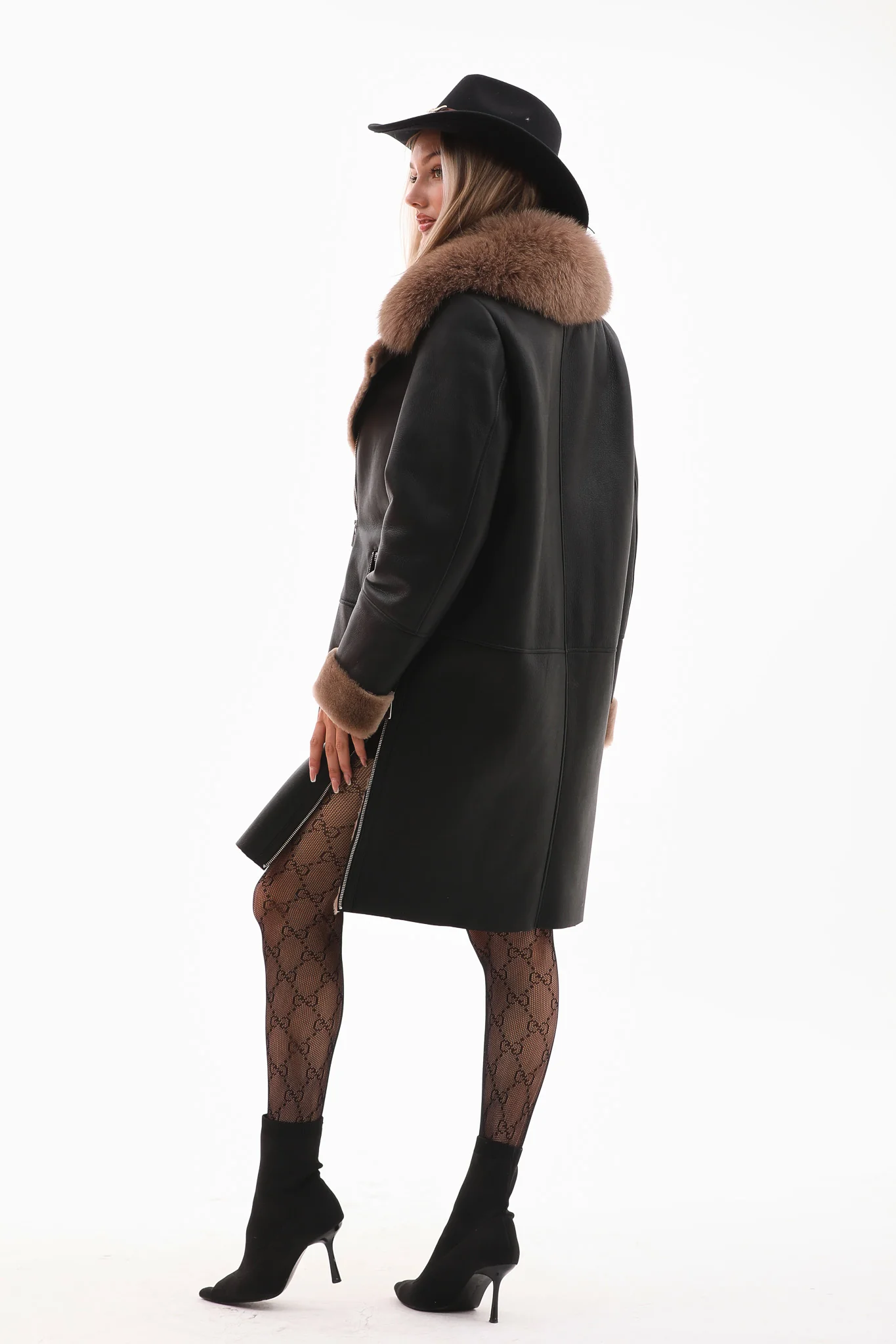 The Onyx Caramel Shearling & Fox Fur Leather Women Jacket - Image 3