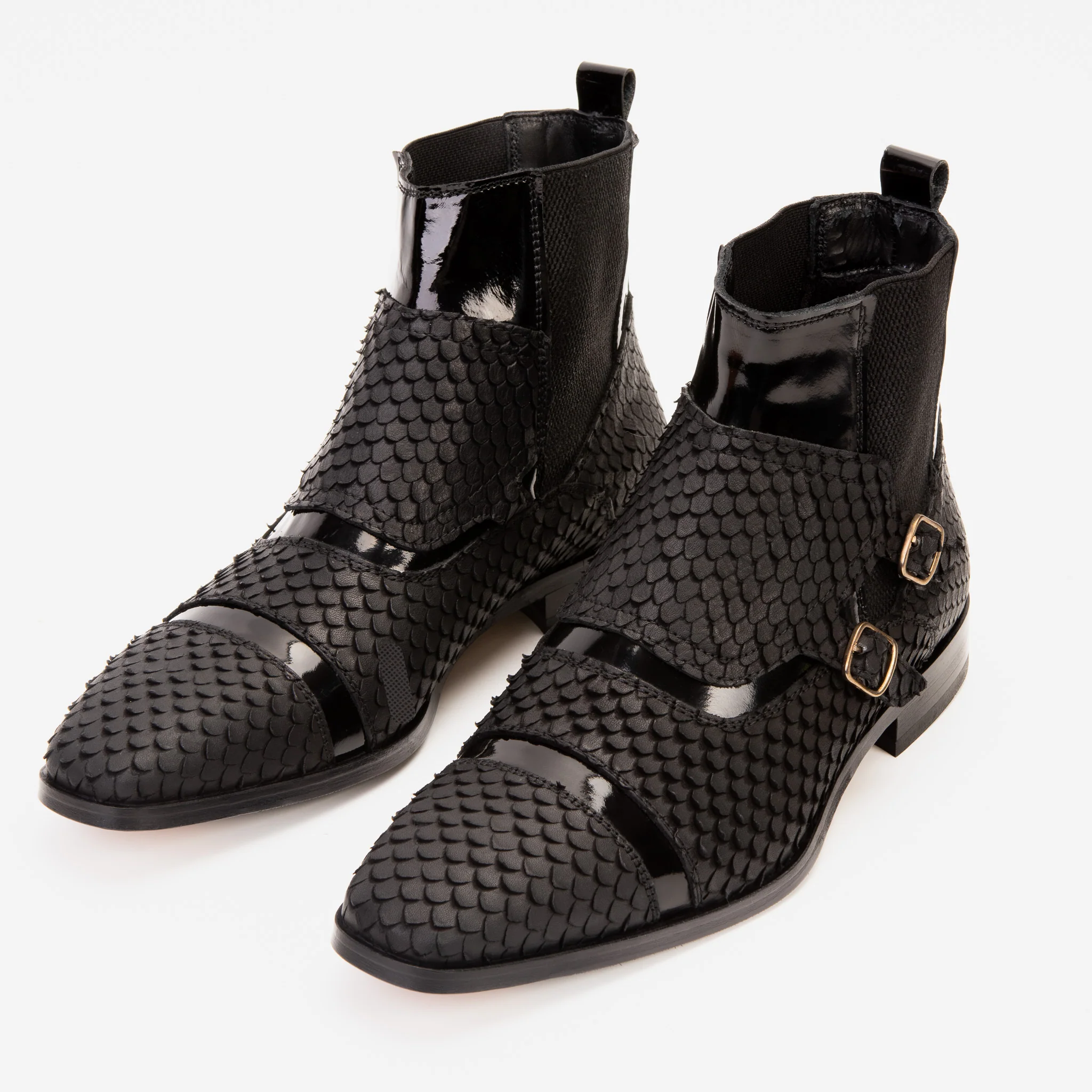 The Orion Black Snakeskin Pattern Leather Double Monk Strap Men Boot - Image 4