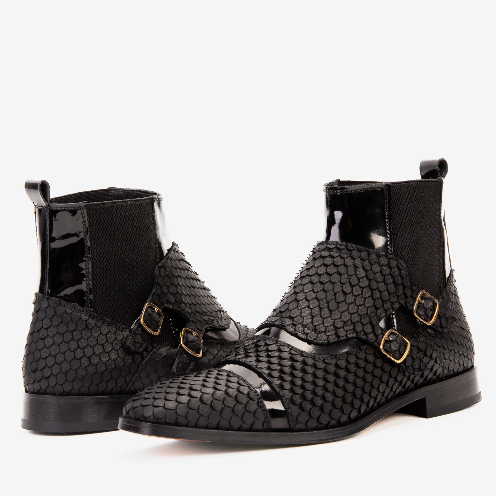 The Orion Black Snakeskin Pattern Leather Double Monk Strap Men Boot - Image 5