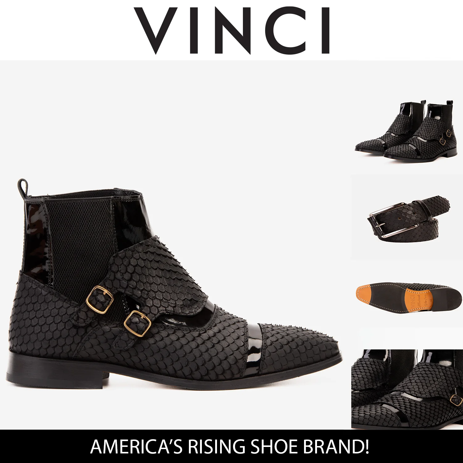 The Orion Black Snakeskin Pattern Leather Double Monk Strap Men Boot - Image 6
