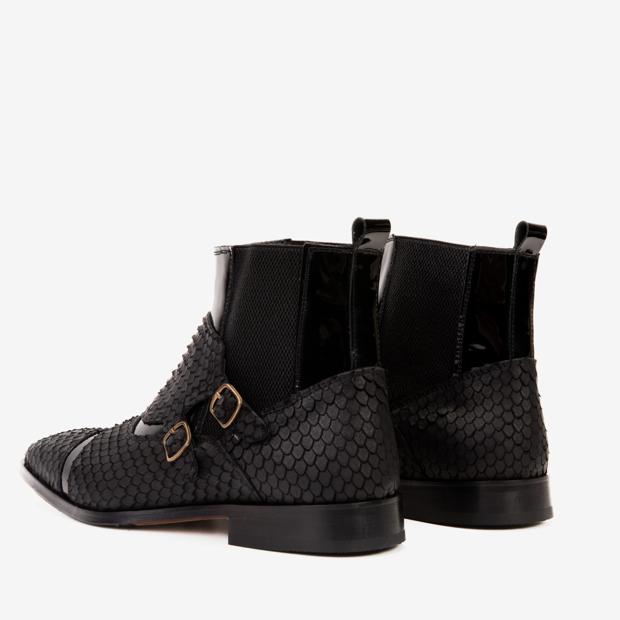 The Orion Black Snakeskin Pattern Leather Double Monk Strap Men Boot - Image 8