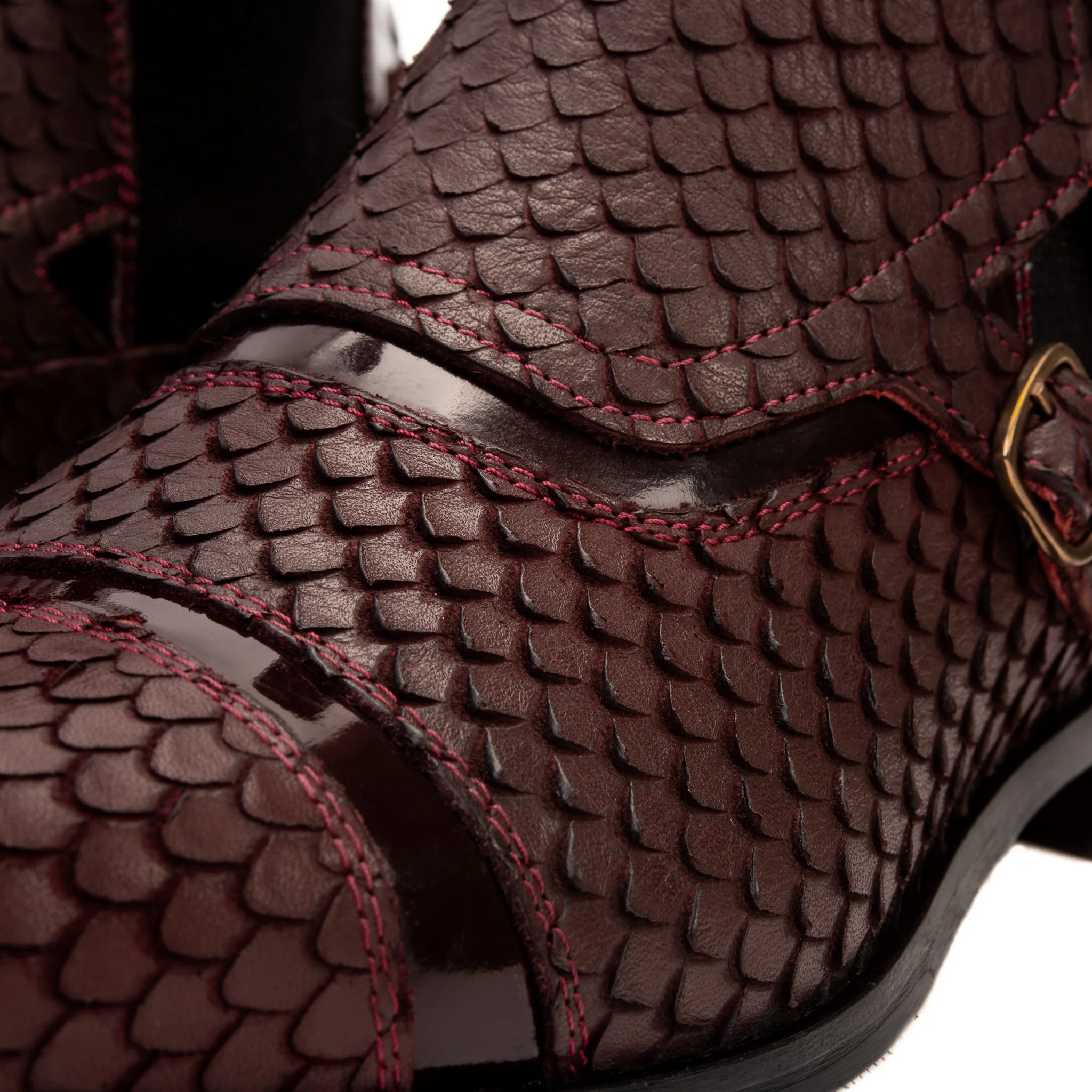 The Orion Burgundy Snakeskin Pattern Leather Double Monk Strap Men Boot - Image 3