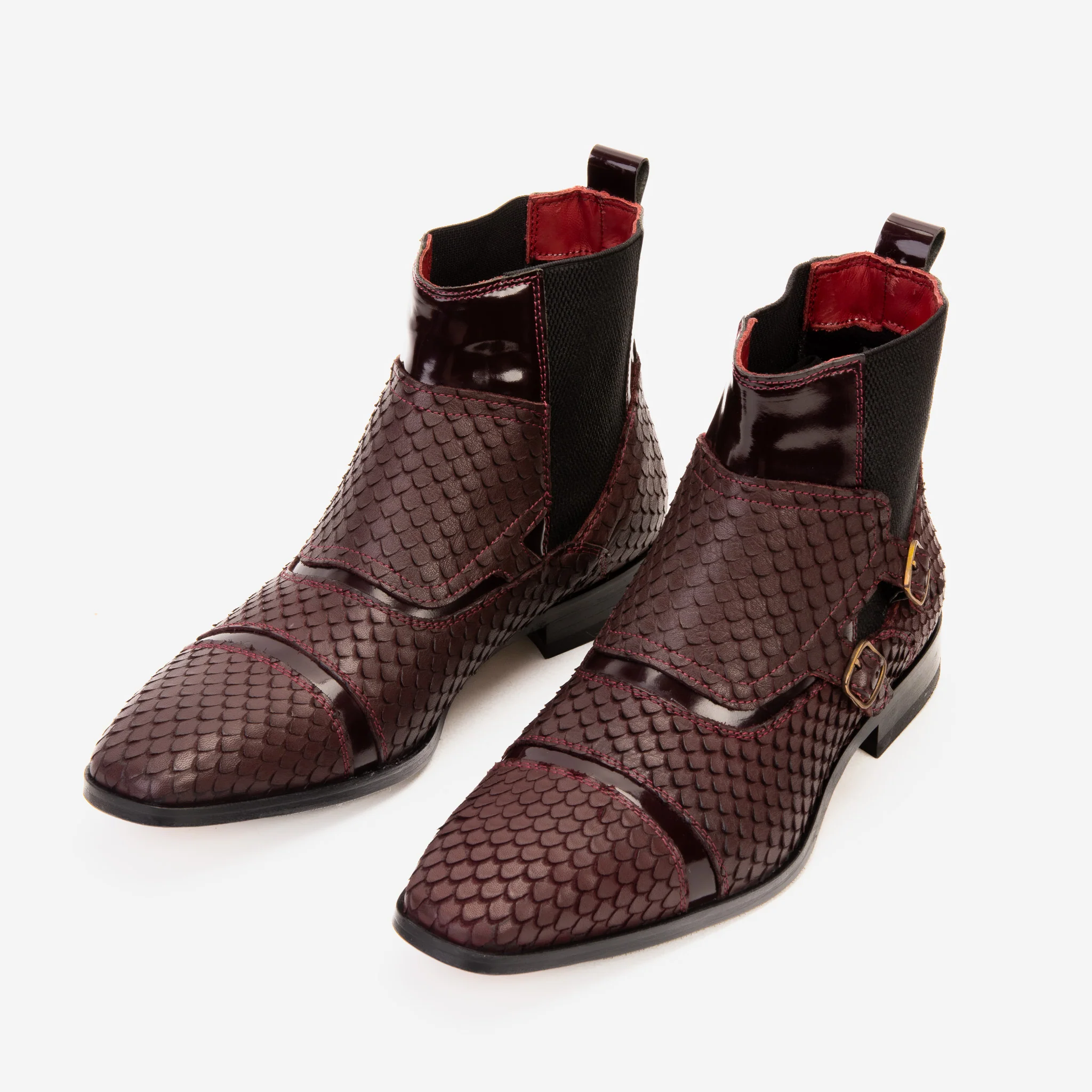 The Orion Burgundy Snakeskin Pattern Leather Double Monk Strap Men Boot - Image 5