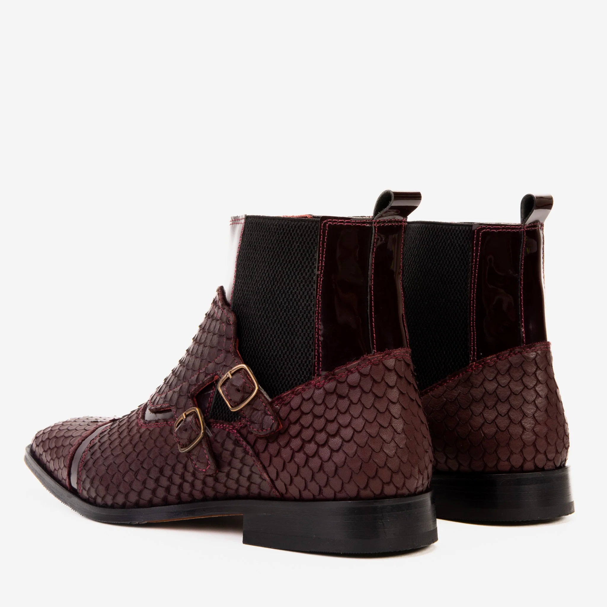 The Orion Burgundy Snakeskin Pattern Leather Double Monk Strap Men Boot - Image 6