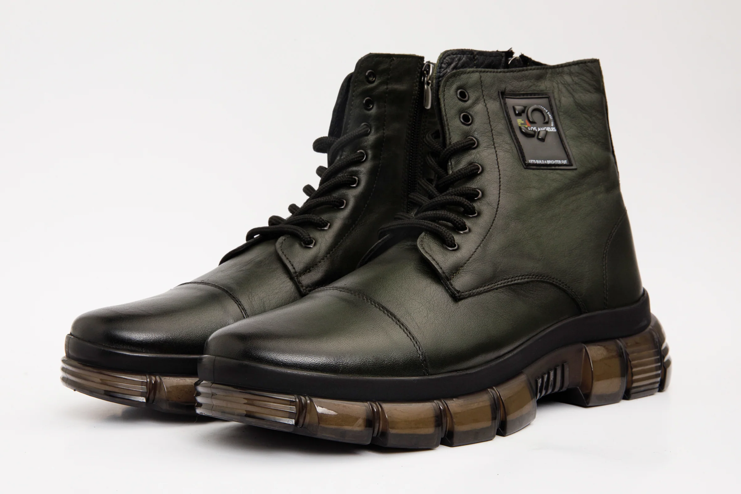 The Ottova Green Leather Lace-Up Sneaker Men Boot with a Zipper - Image 2