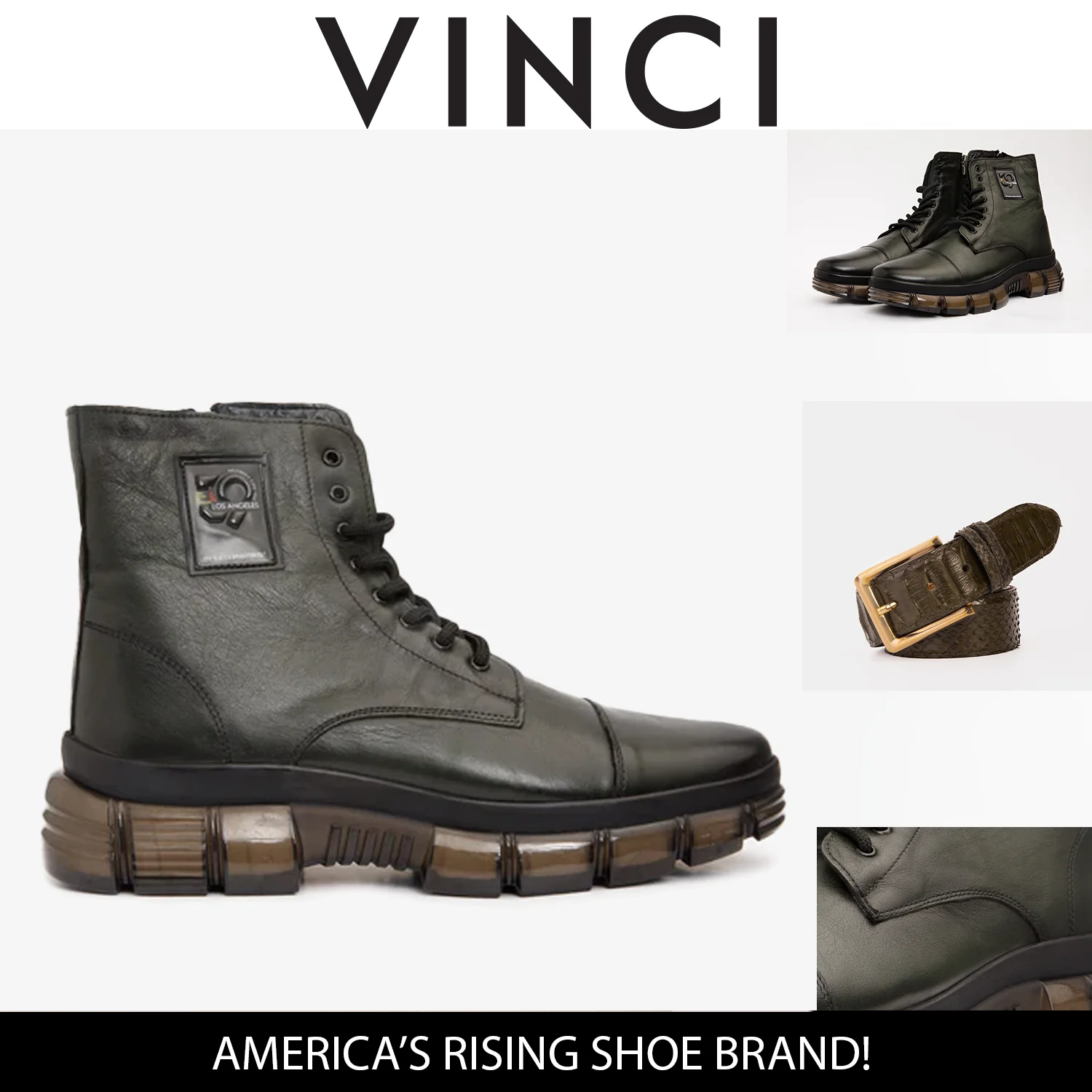 The Ottova Green Leather Lace-Up Sneaker Men Boot with a Zipper - Image 3