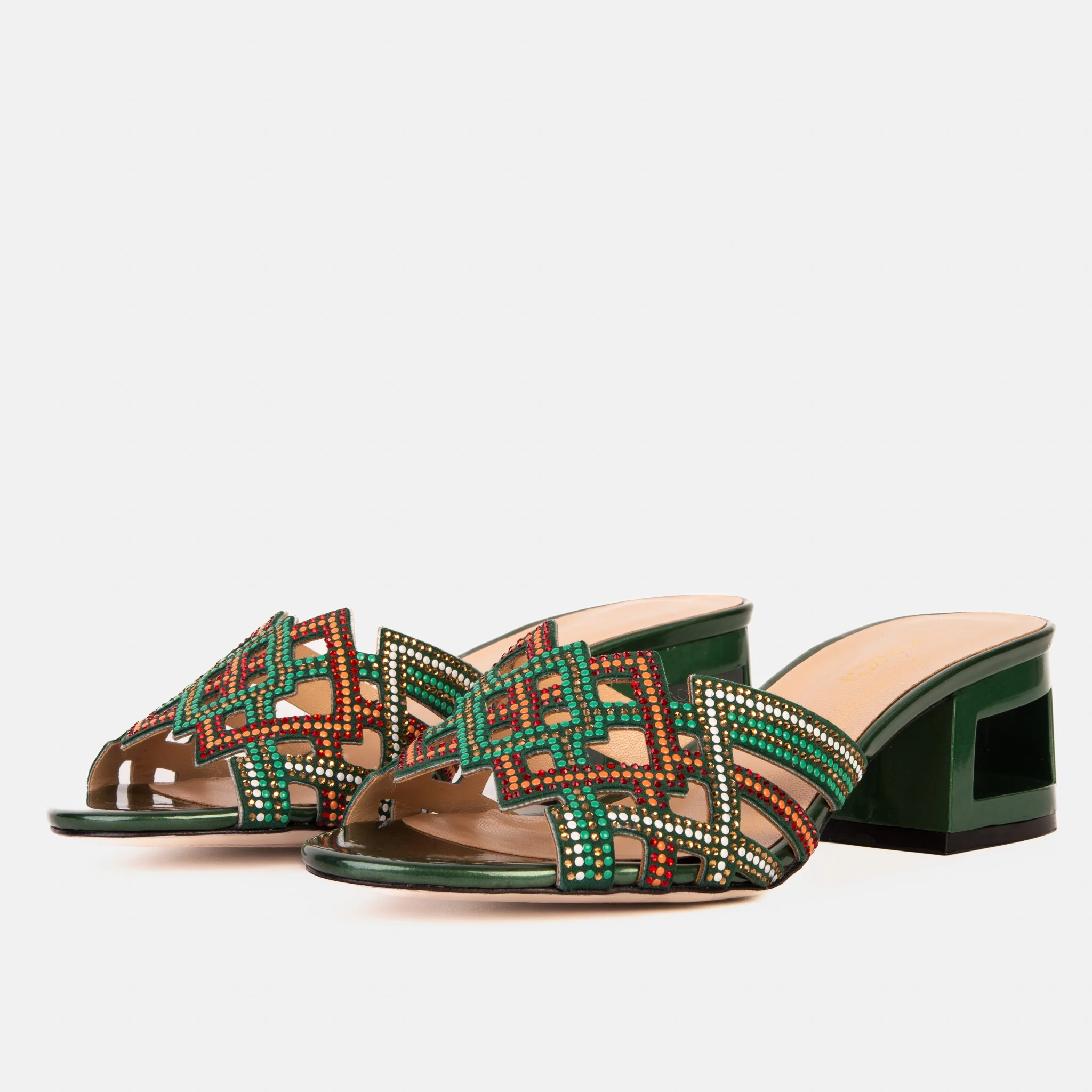 The Palma Green Glitter Leather Block Heel Women Sandal - Image 3