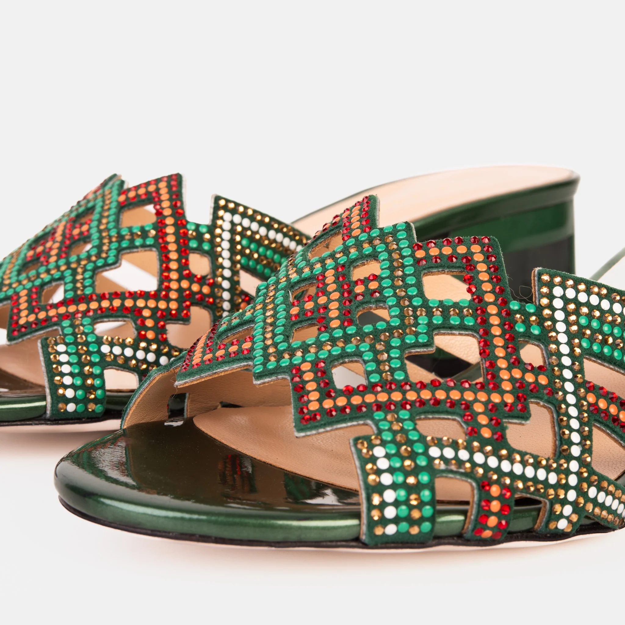 The Palma Green Glitter Leather Block Heel Women Sandal - Image 4