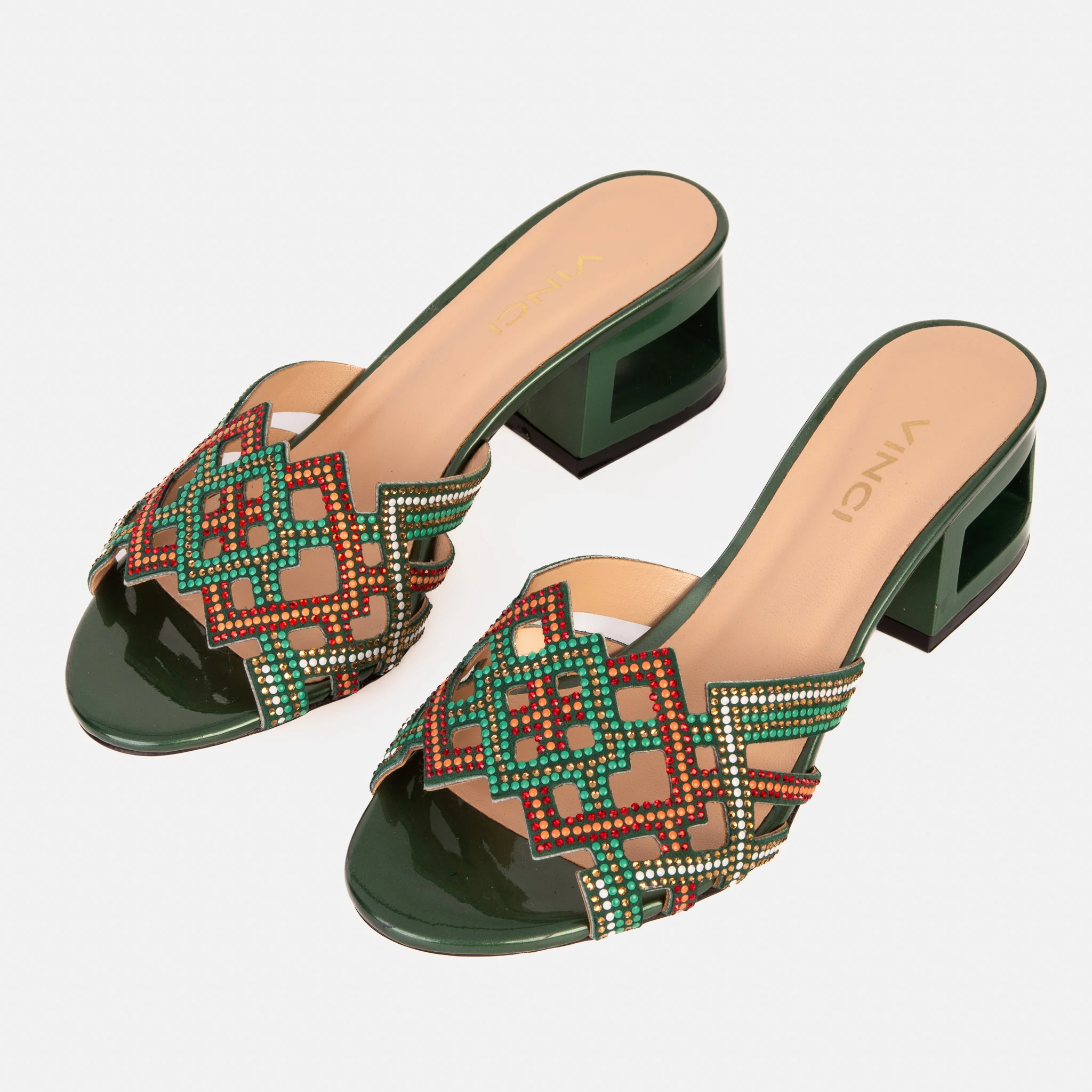 The Palma Green Glitter Leather Block Heel Women Sandal - Image 7