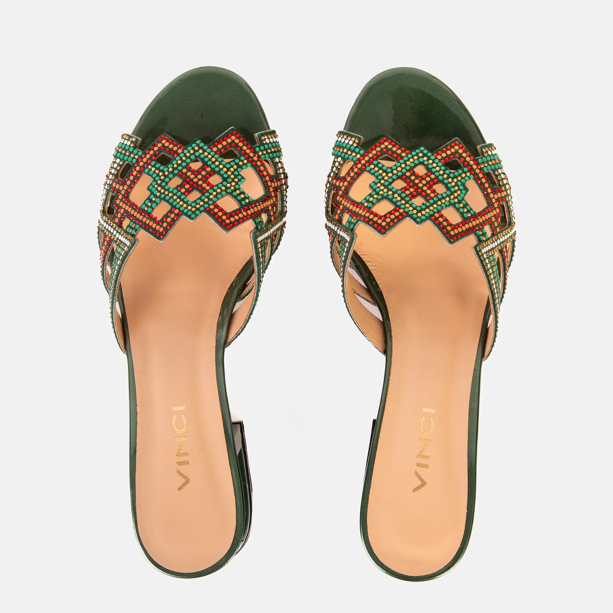 The Palma Green Glitter Leather Block Heel Women Sandal - Image 8