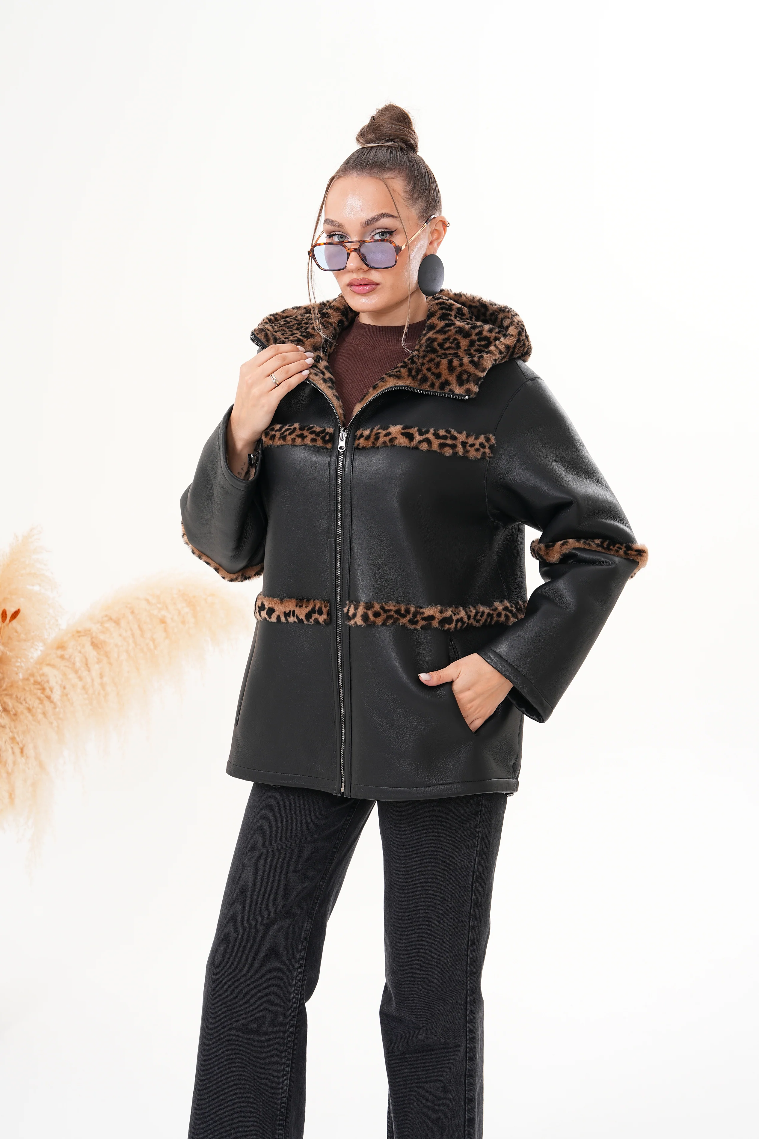 The Panthera Reversible Leopard Shearling Leather Women Jacket - Image 10