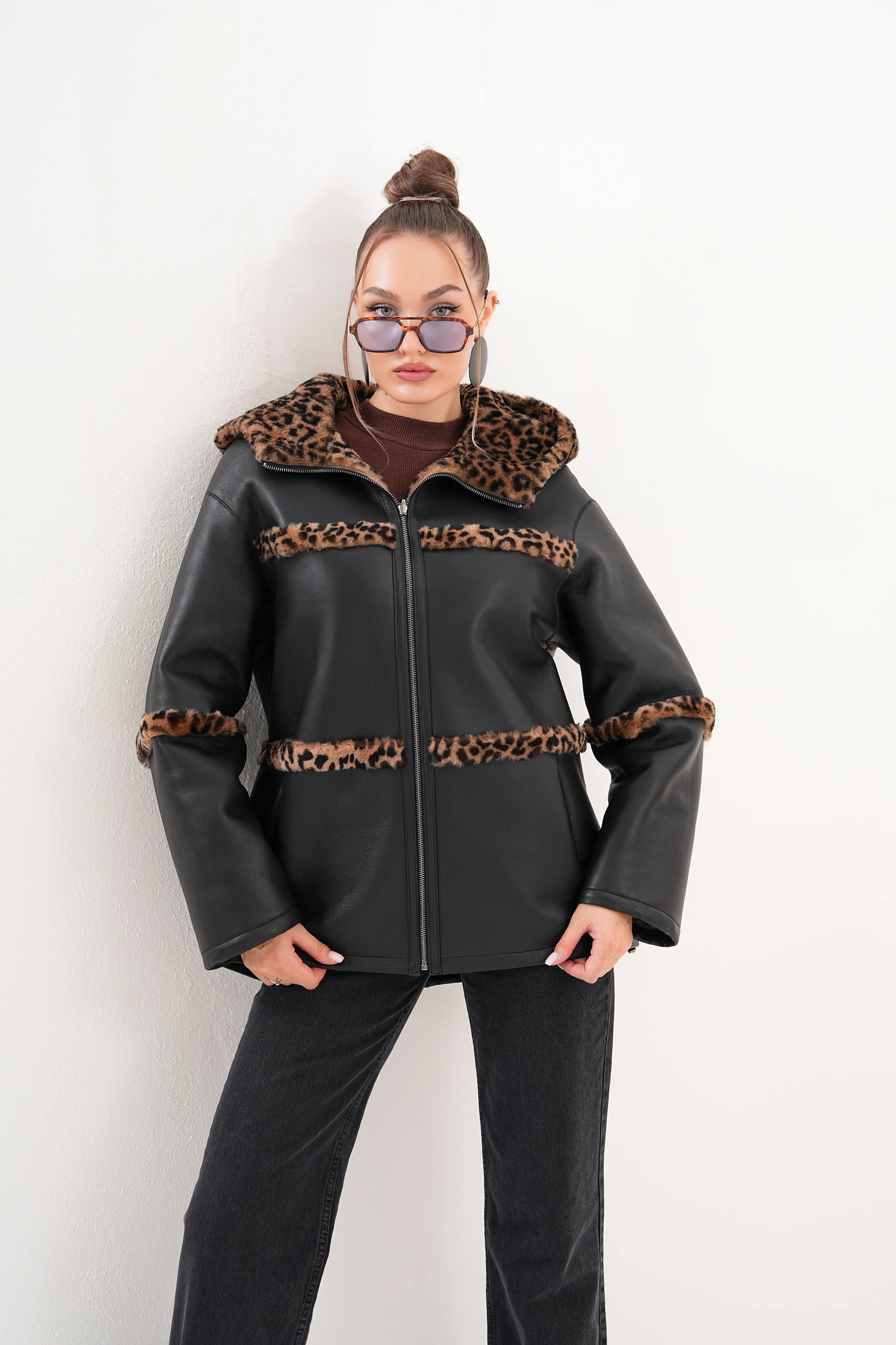 The Panthera Reversible Leopard Shearling Leather Women Jacket - Image 12